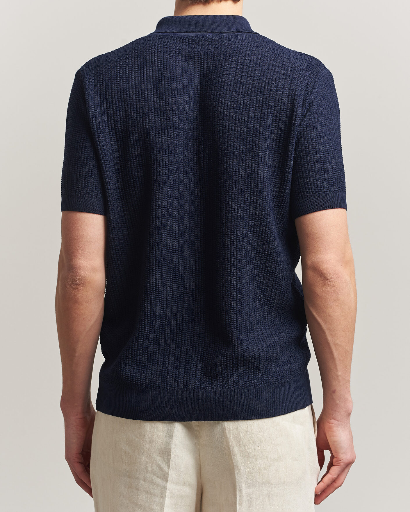 Hombres | Polos | Stenströms | Knitted Buttonthru Merino Polo Shirt Navy