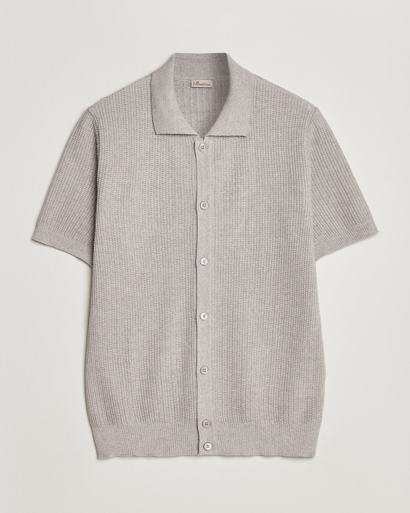 Hombres | Polos | Stenströms | Knitted Buttonthru Merino Polo Shirt Grey