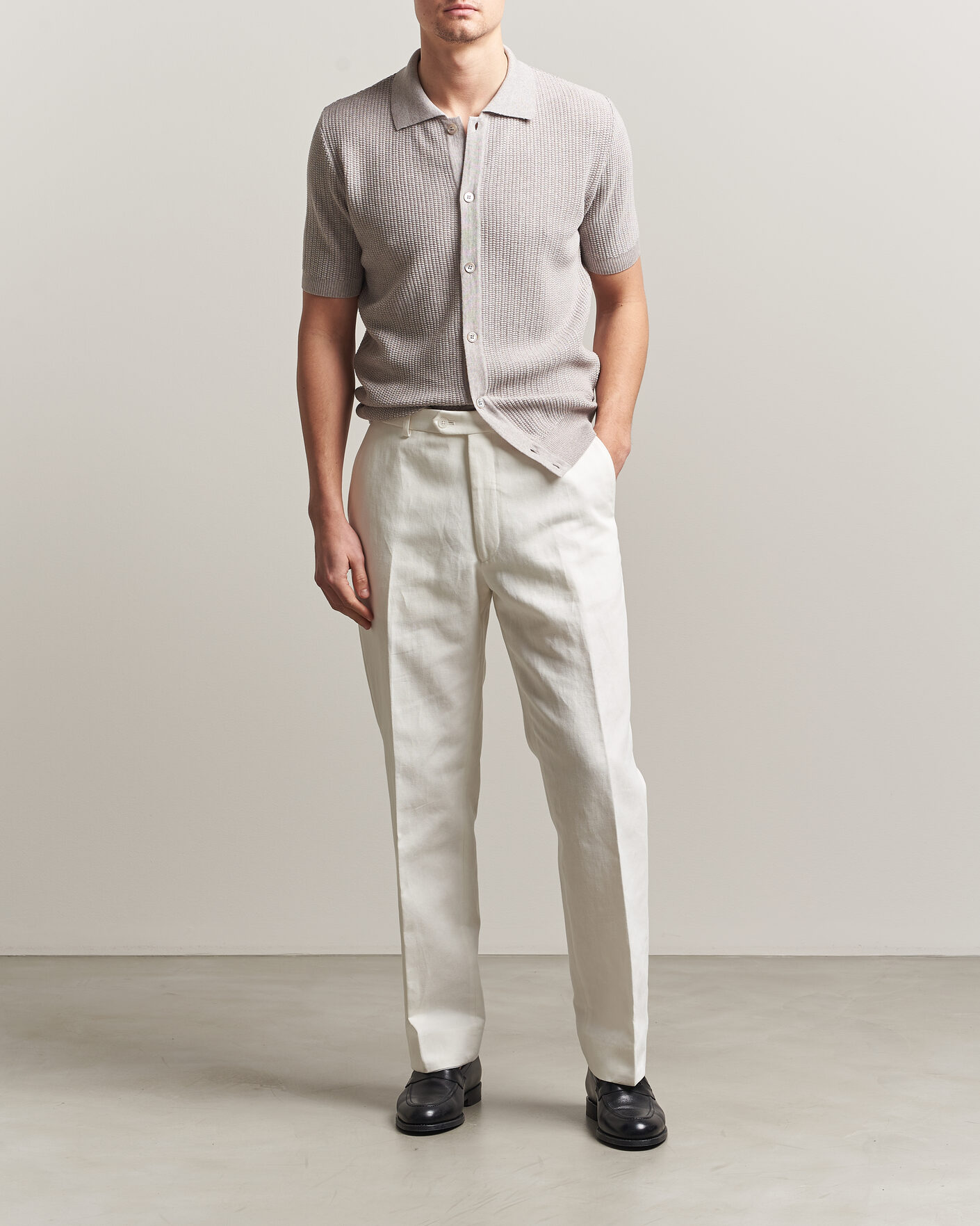 Hombres | Polos | Stenströms | Knitted Buttonthru Merino Polo Shirt Grey