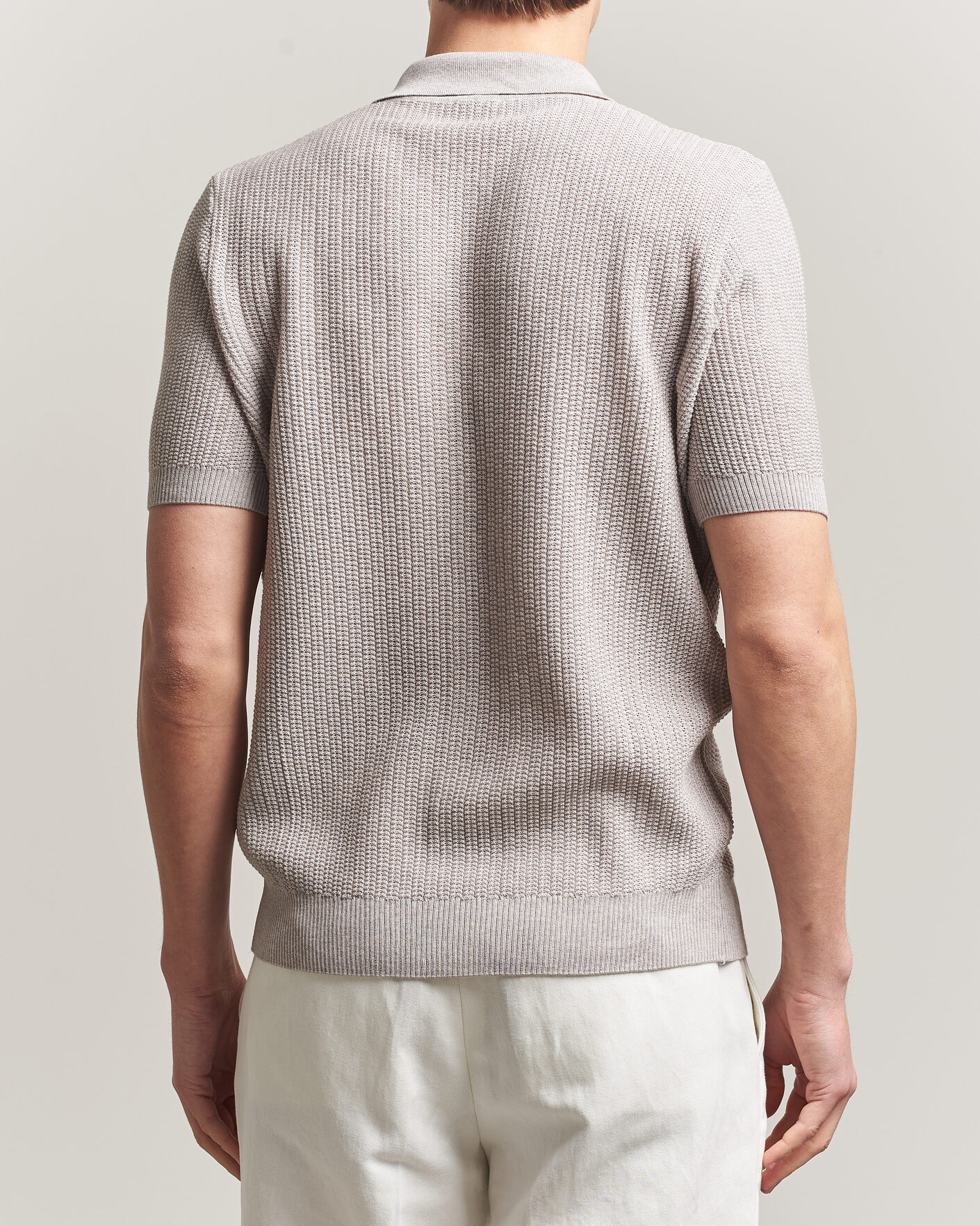 Hombres | Polos | Stenströms | Knitted Buttonthru Merino Polo Shirt Grey