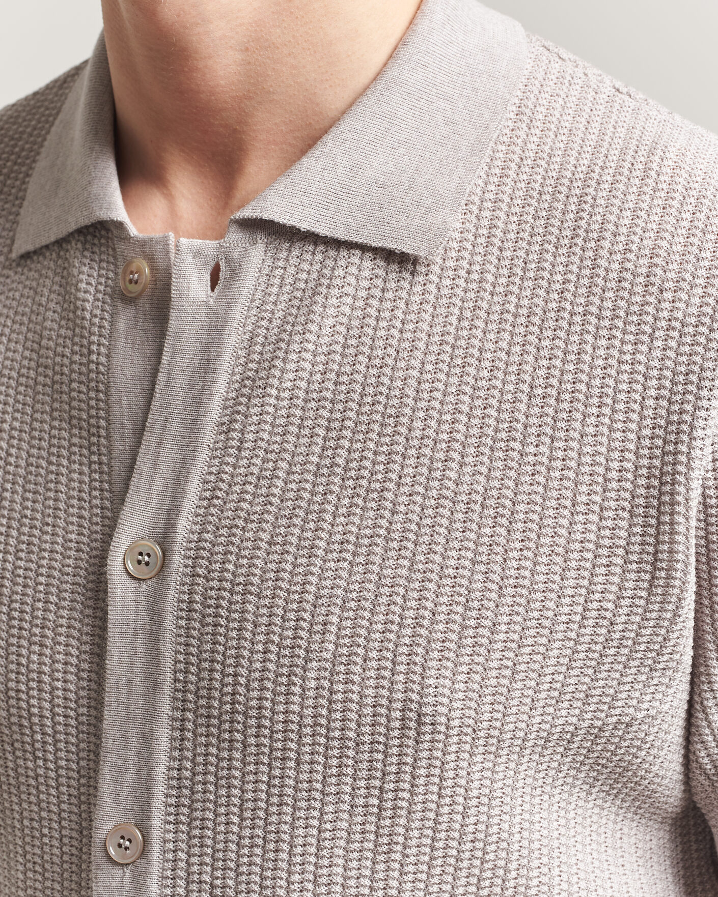 Hombres | Polos | Stenströms | Knitted Buttonthru Merino Polo Shirt Grey