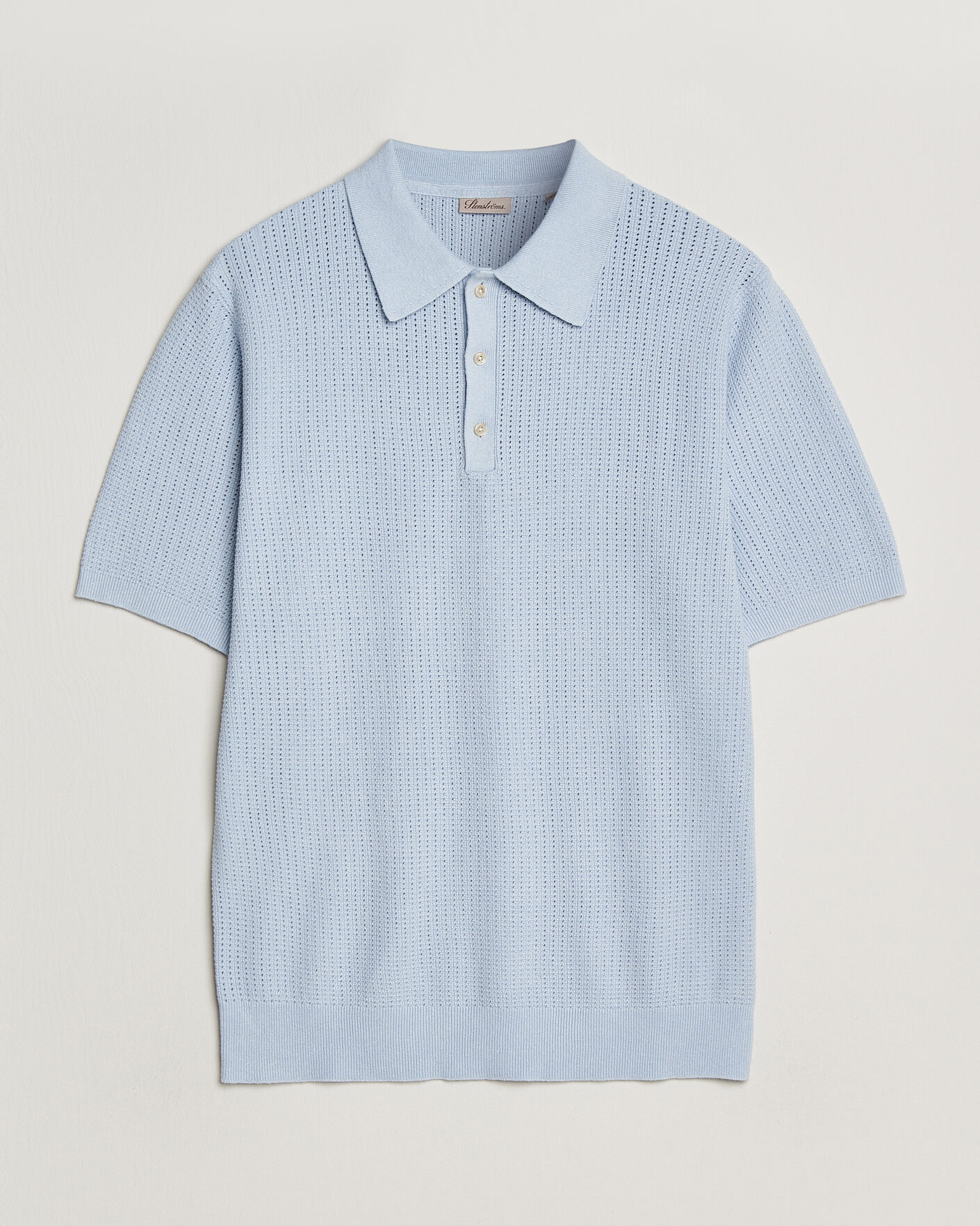 Hombres | Polos | Stenströms | Knitted Textured Cotton/Hemp Polo Light Blue