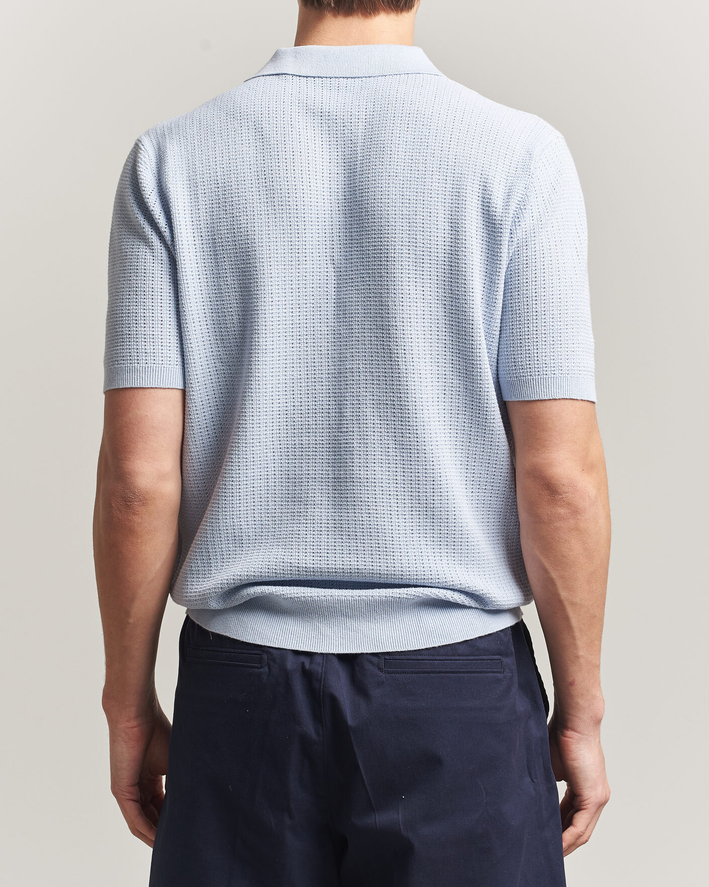 Hombres | Polos | Stenströms | Knitted Textured Cotton/Hemp Polo Light Blue