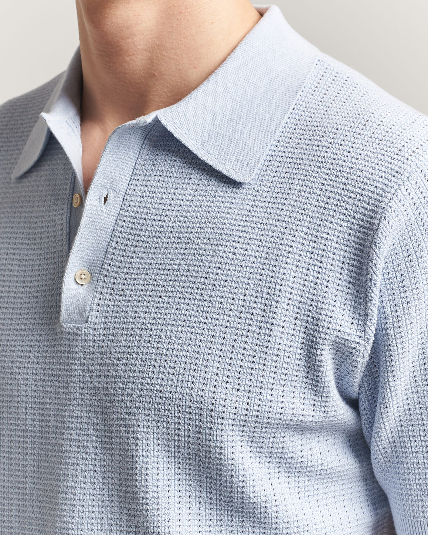 Hombres | Polos | Stenströms | Knitted Textured Cotton/Hemp Polo Light Blue