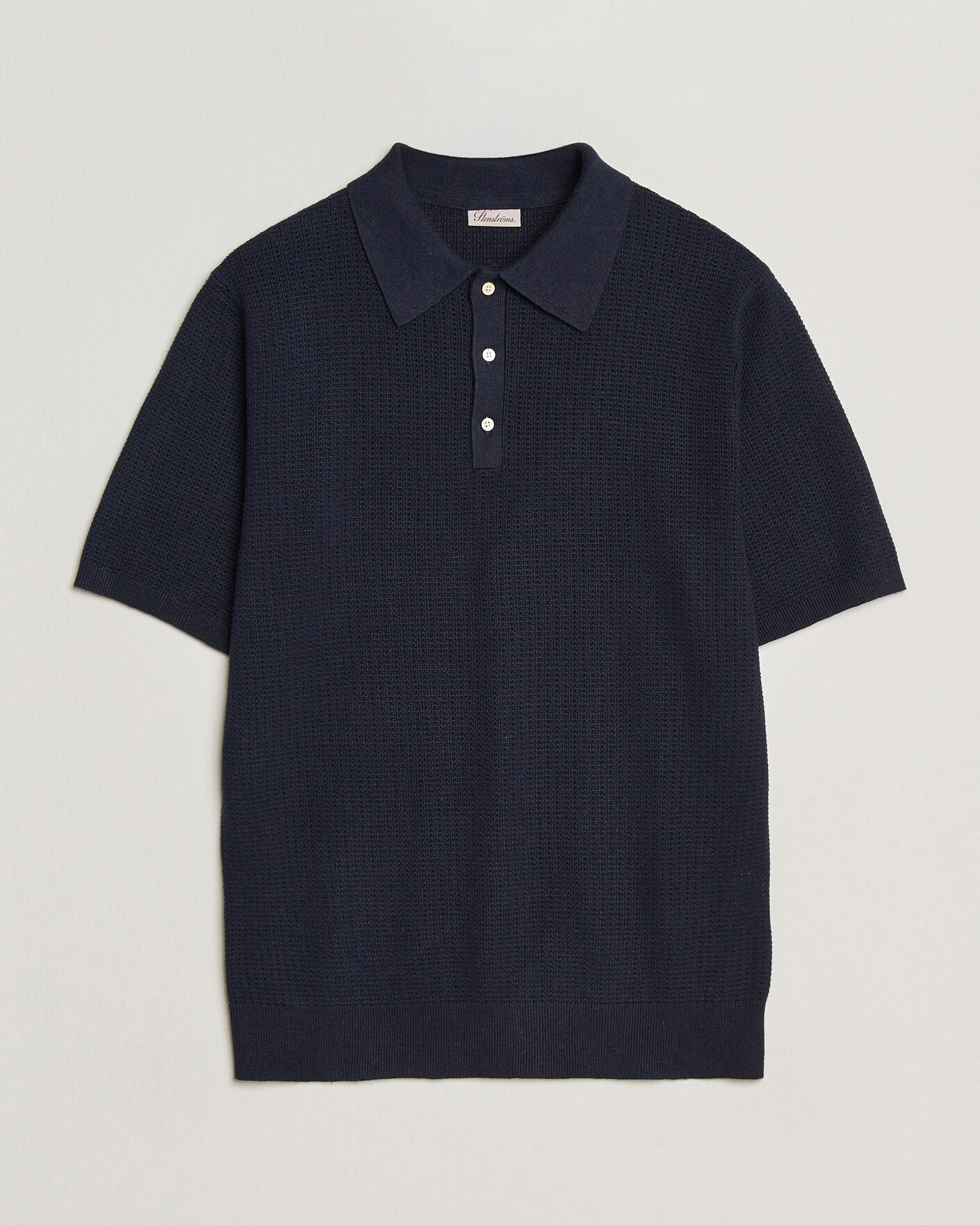 Hombres | Polos | Stenströms | Knitted Textured Cotton/Hemp Polo Navy