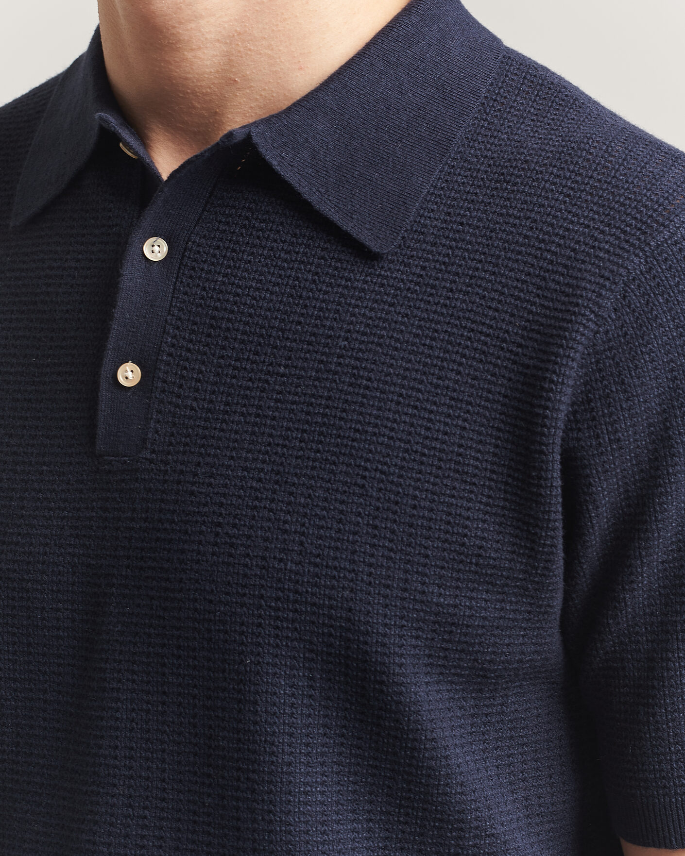 Hombres | Polos | Stenströms | Knitted Textured Cotton/Hemp Polo Navy