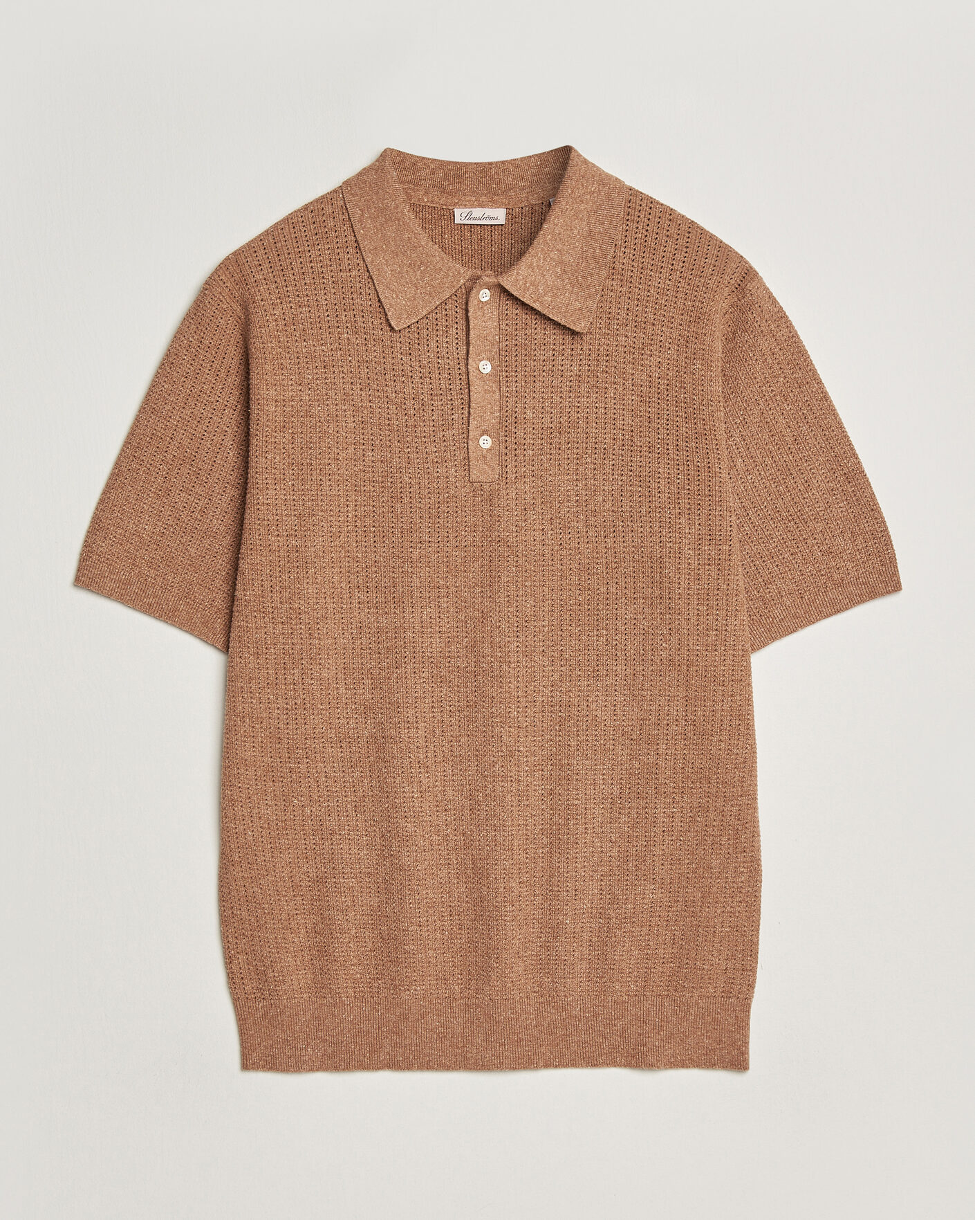 Hombres | Polos | Stenströms | Knitted Textured Cotton/Hemp Polo Light Brown