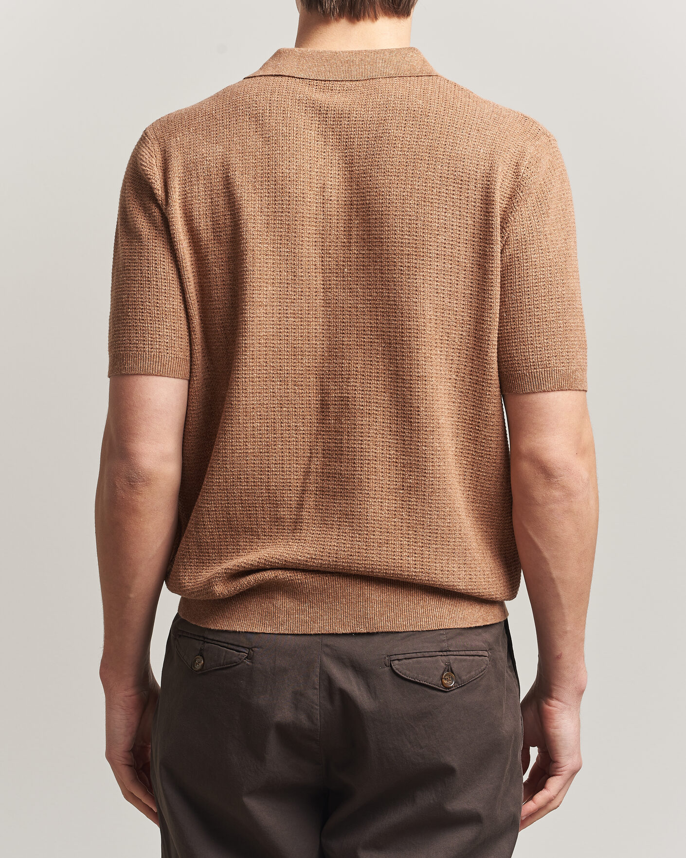 Hombres | Polos | Stenströms | Knitted Textured Cotton/Hemp Polo Light Brown