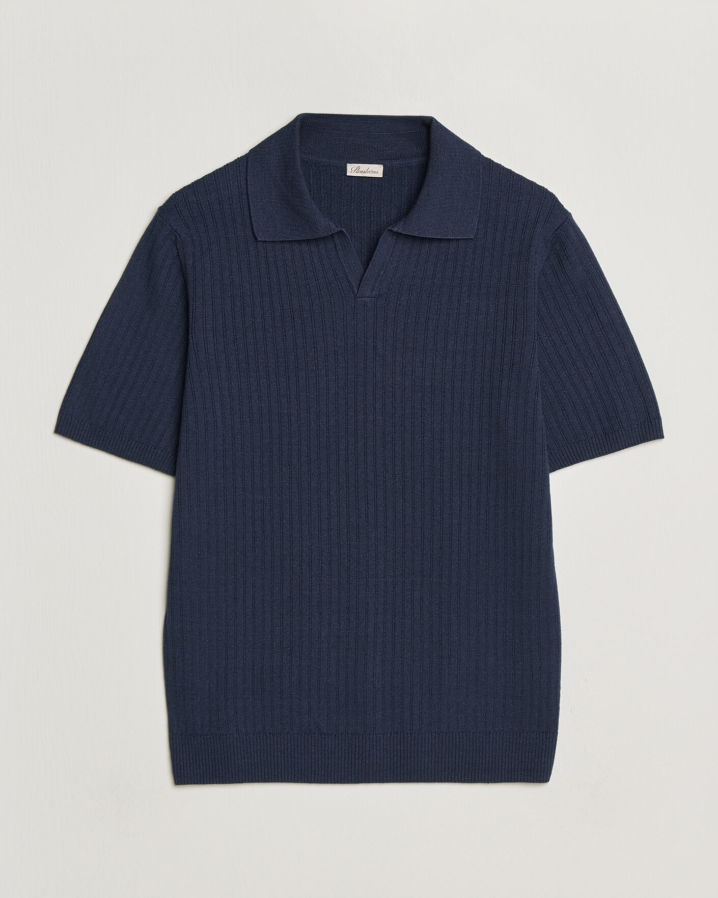 Hombres | Polos | Stenströms | Linen/Merino Structured Polo Navy