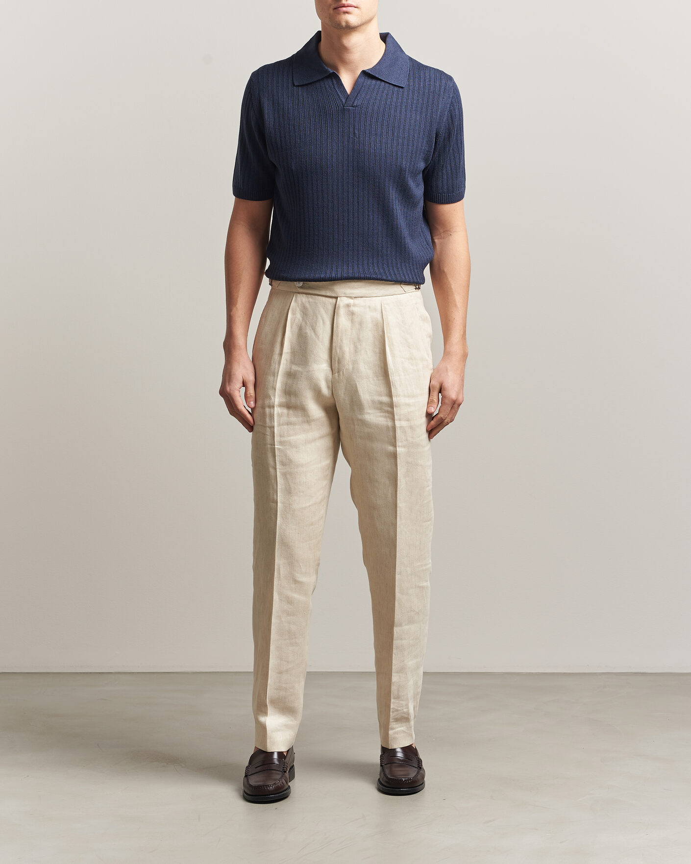 Hombres | Polos | Stenströms | Linen/Merino Structured Polo Navy