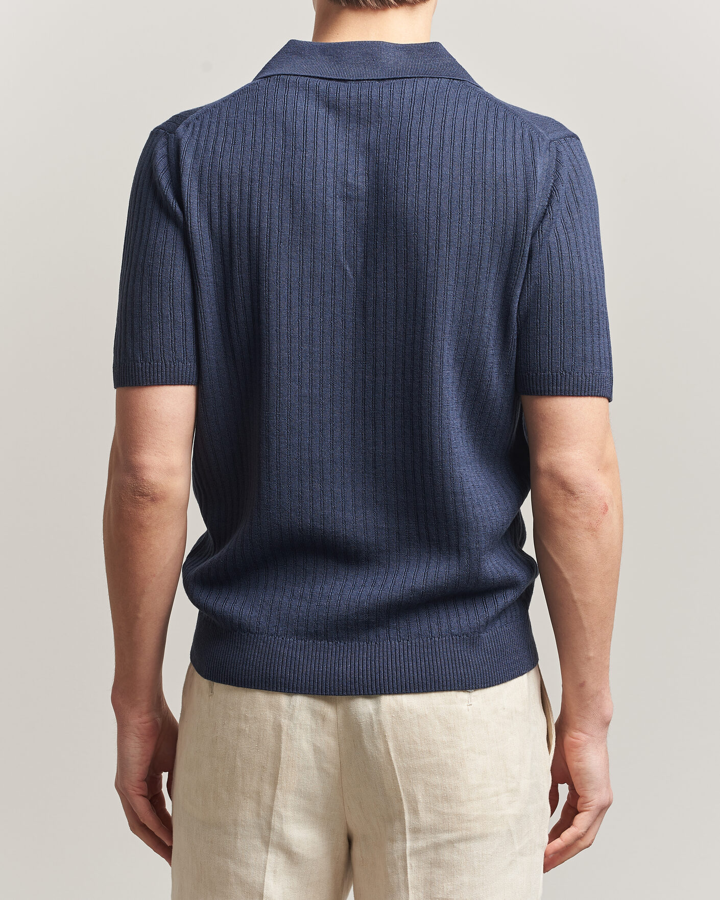 Hombres | Polos | Stenströms | Linen/Merino Structured Polo Navy