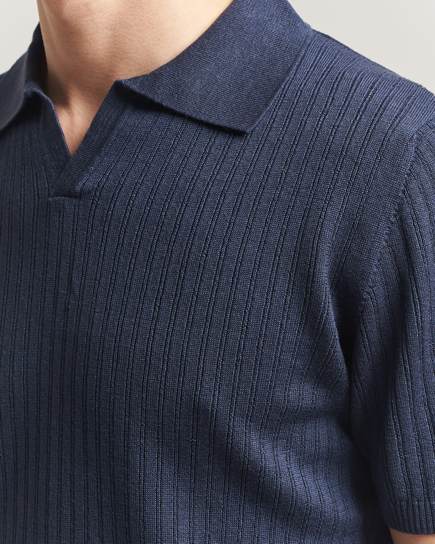 Hombres | Polos | Stenströms | Linen/Merino Structured Polo Navy