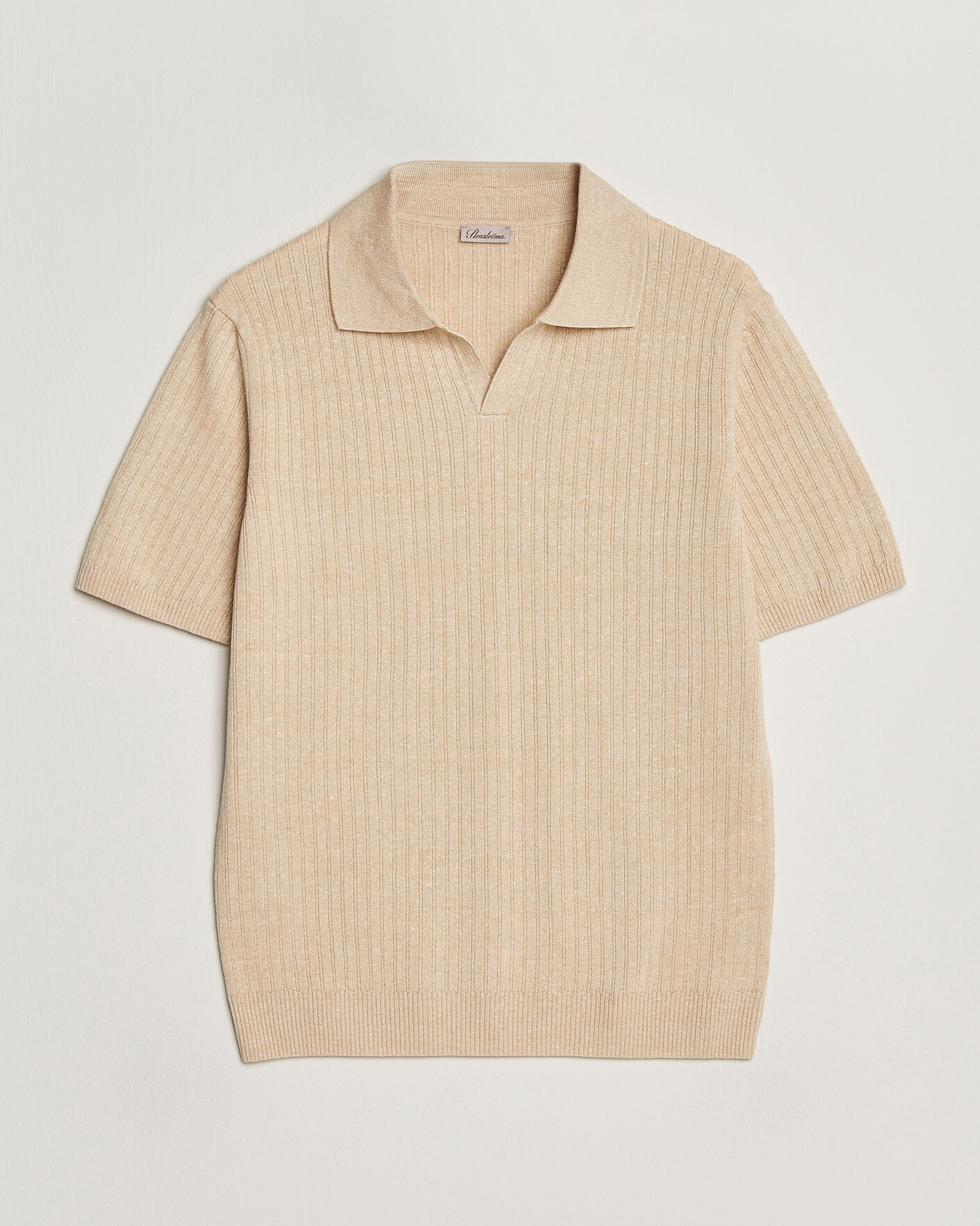 Hombres | Polos | Stenströms | Linen/Merino Structured Polo Beige