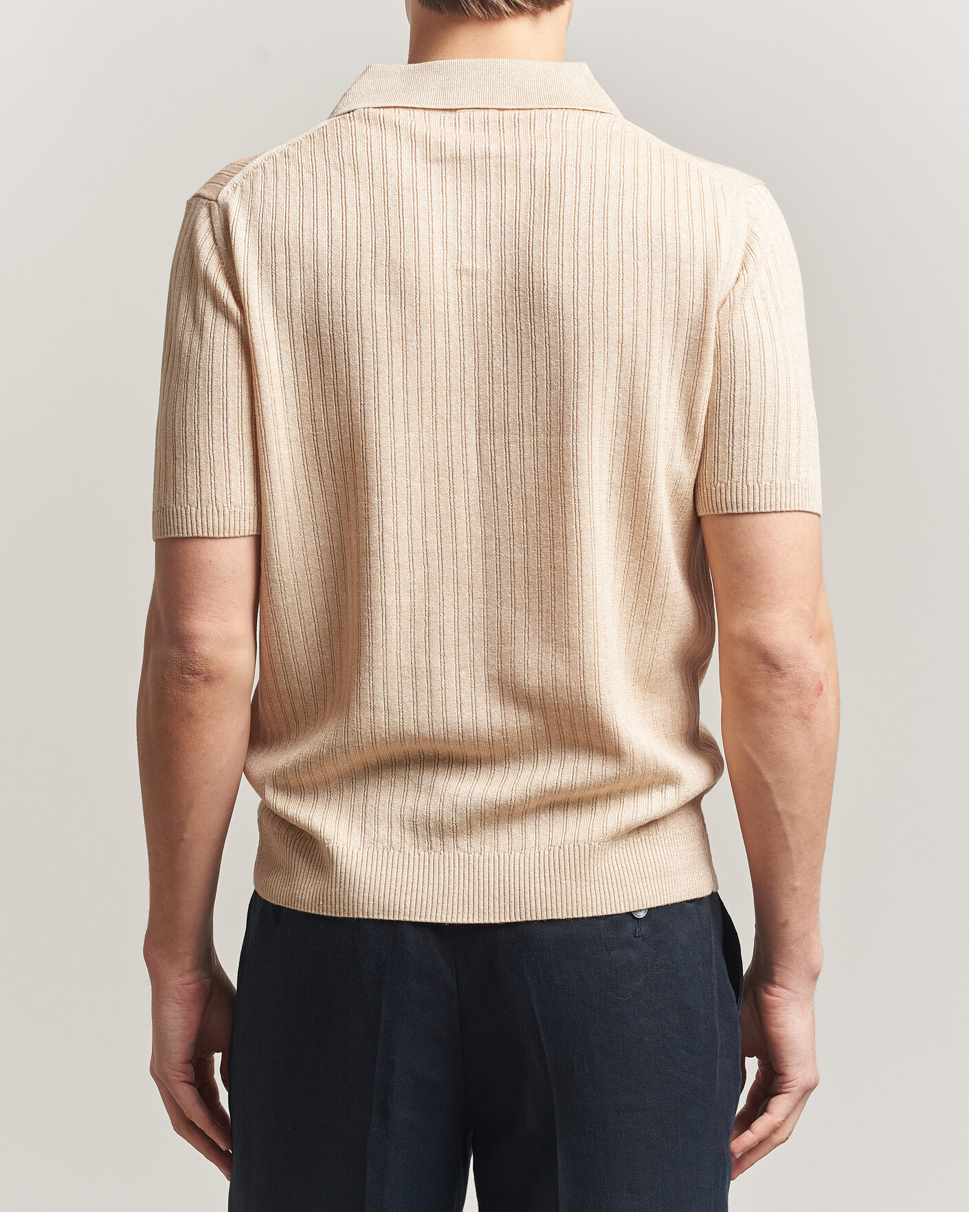 Hombres | Polos | Stenströms | Linen/Merino Structured Polo Beige
