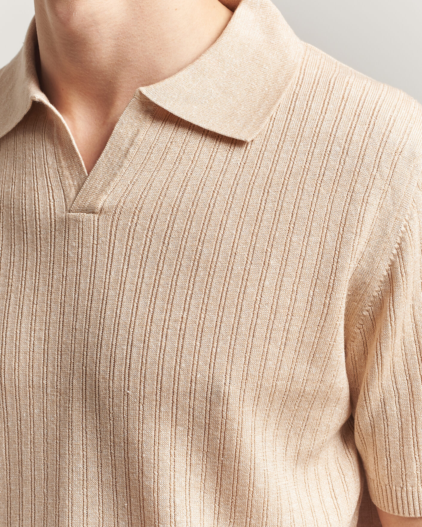 Hombres | Polos | Stenströms | Linen/Merino Structured Polo Beige