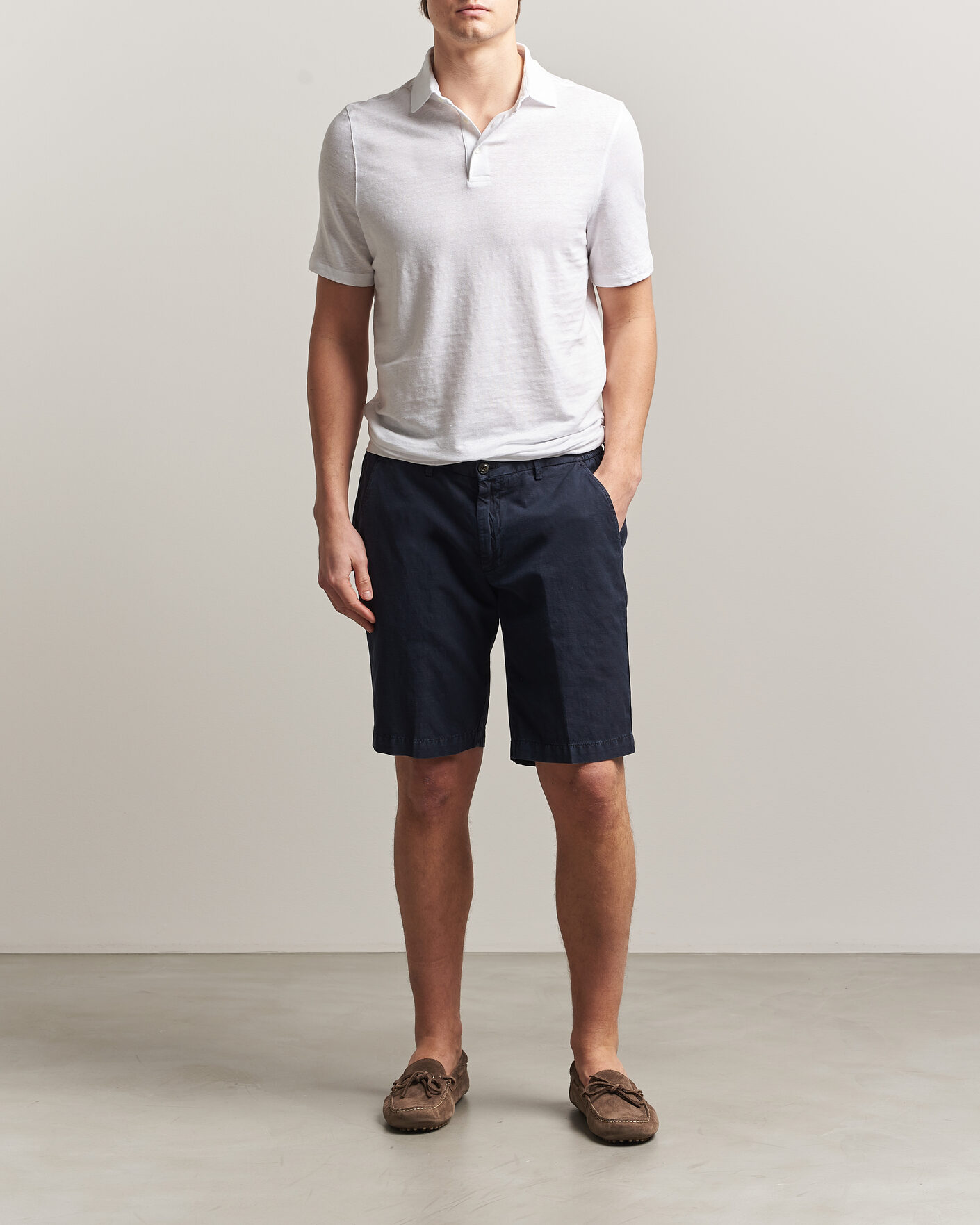 Hombres | Polos | Stenströms | Linen Polo Shirt White