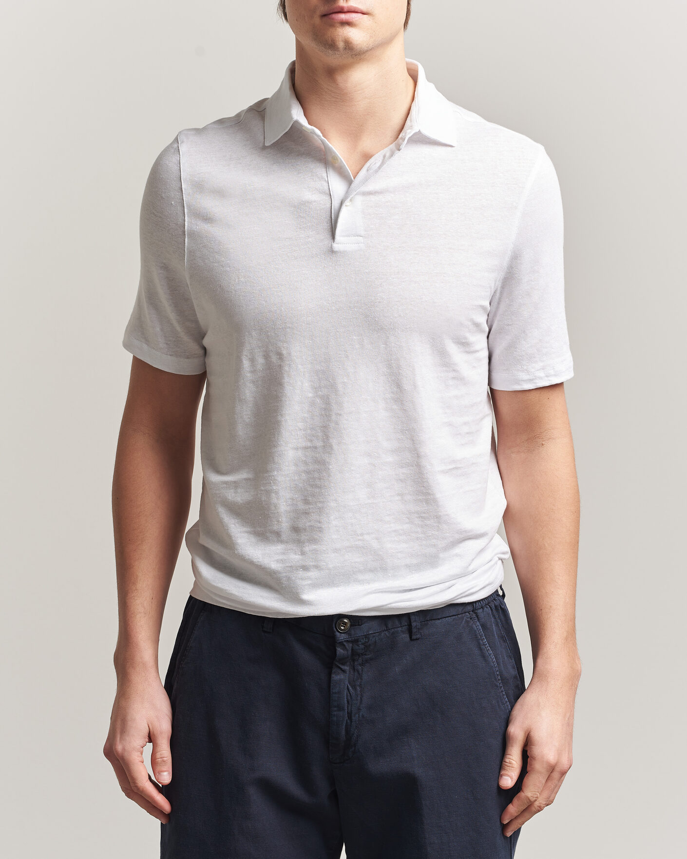 Hombres | Polos | Stenströms | Linen Polo Shirt White