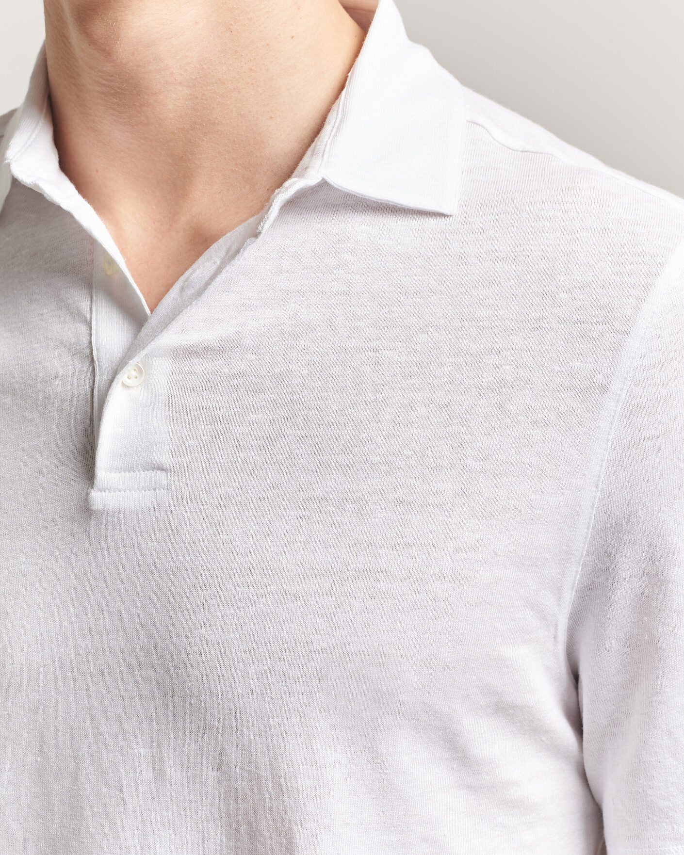 Hombres | Polos | Stenströms | Linen Polo Shirt White