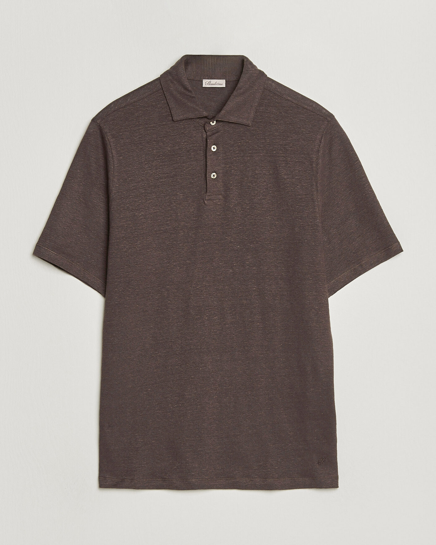 Hombres | Polos | Stenströms | Linen Polo Shirt Dark Brown