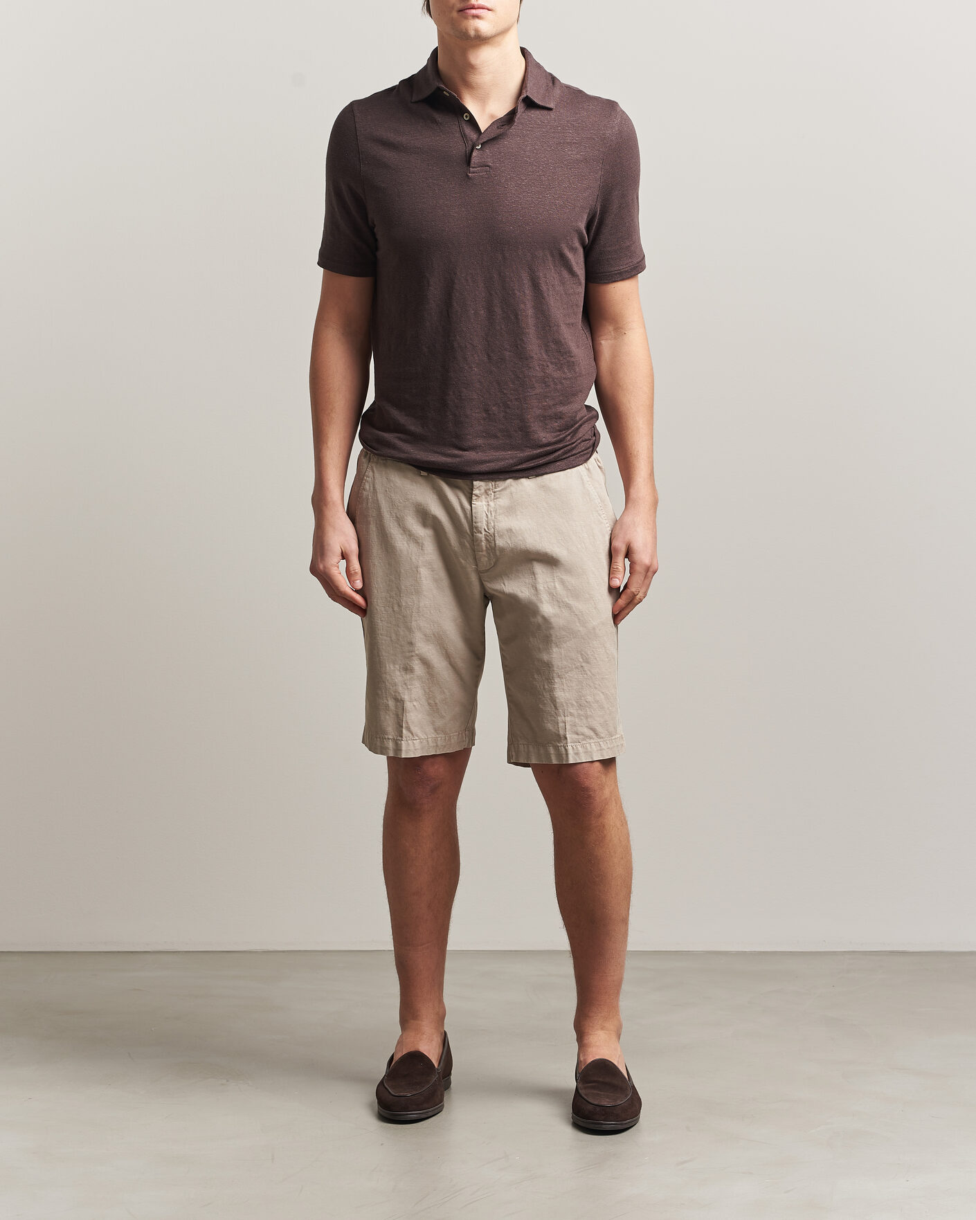 Hombres | Polos | Stenströms | Linen Polo Shirt Dark Brown