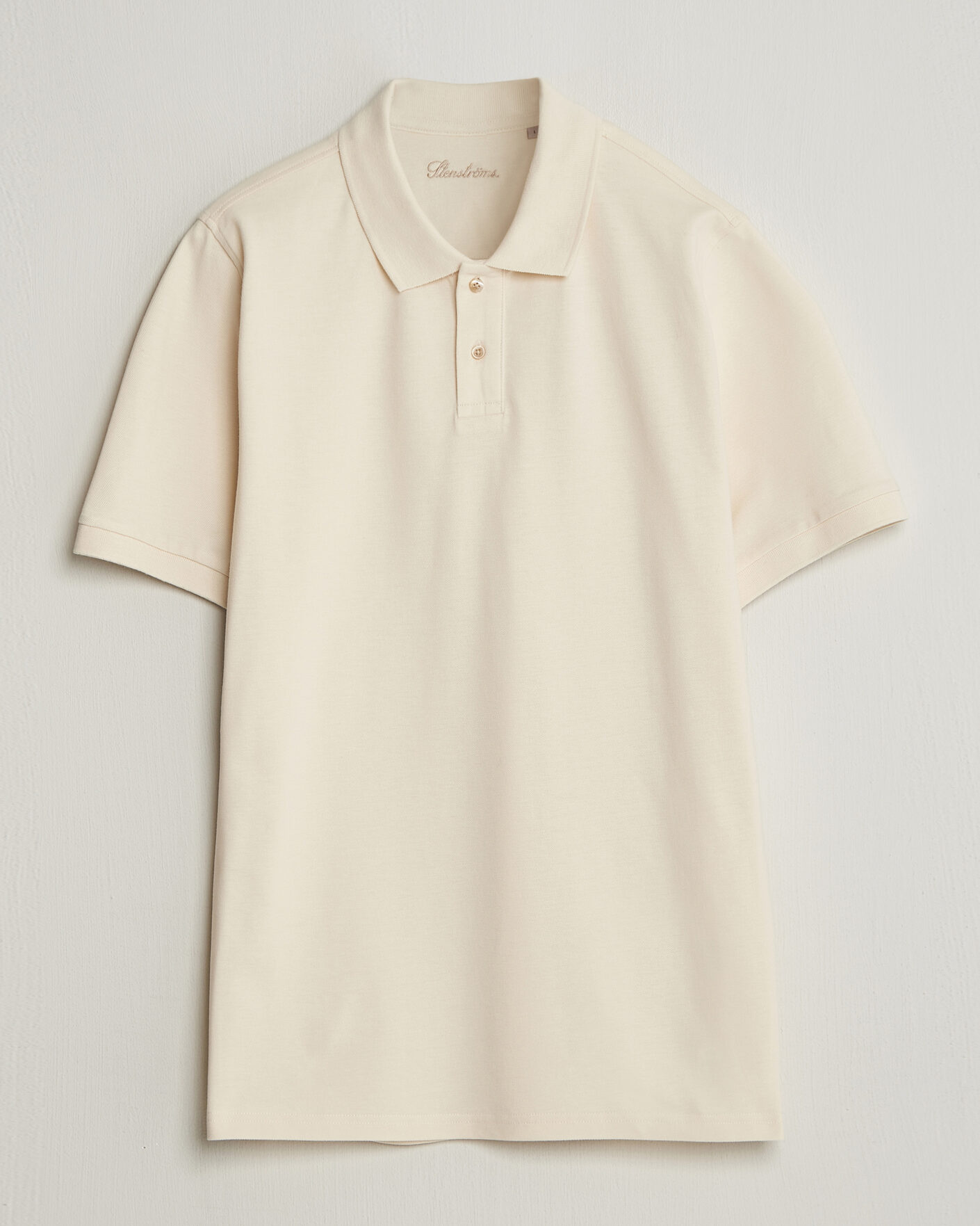 Hombres | Polos | Stenströms | Organic Cotton Piquet Polo Shirt Beige