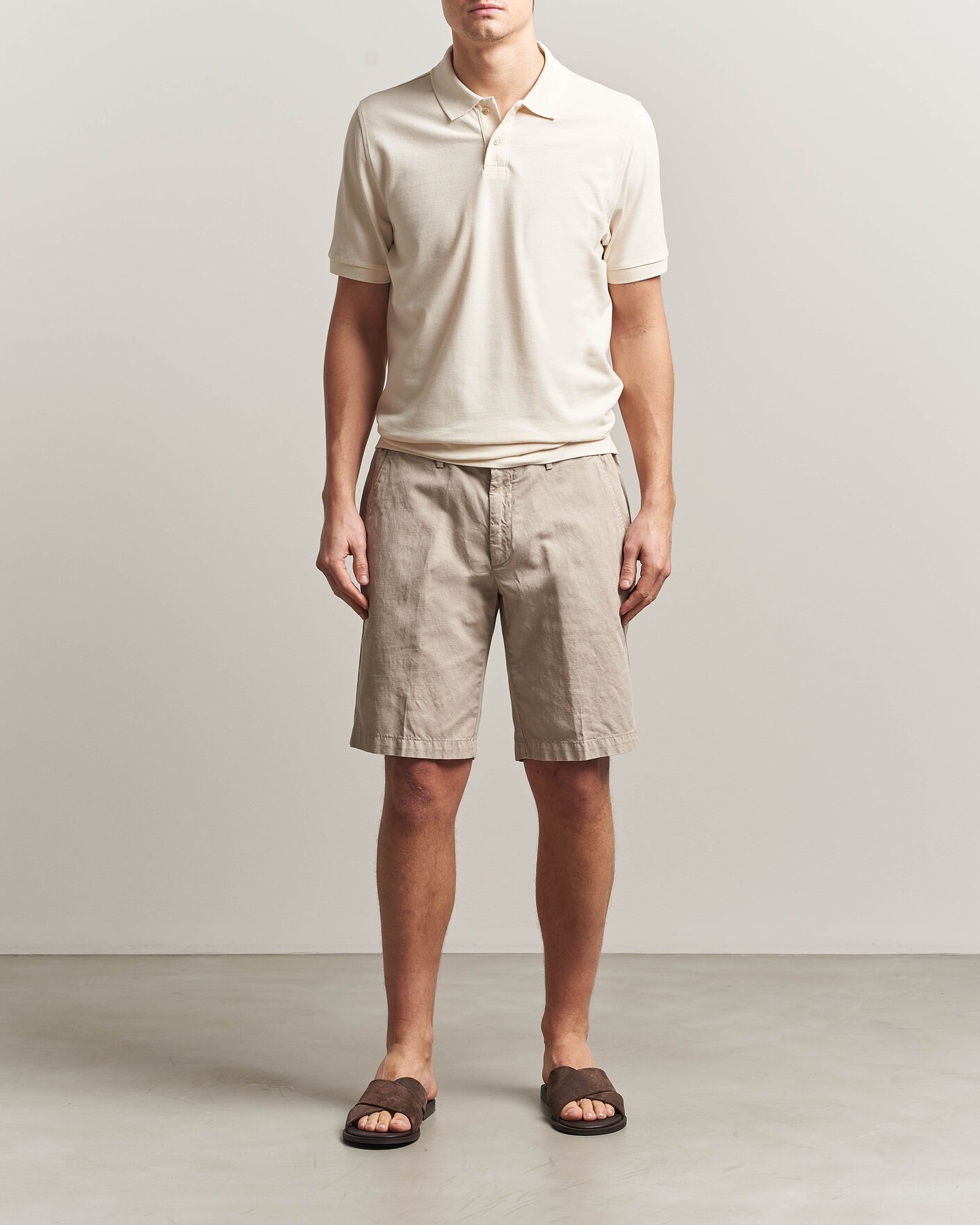 Hombres | Polos | Stenströms | Organic Cotton Piquet Polo Shirt Beige