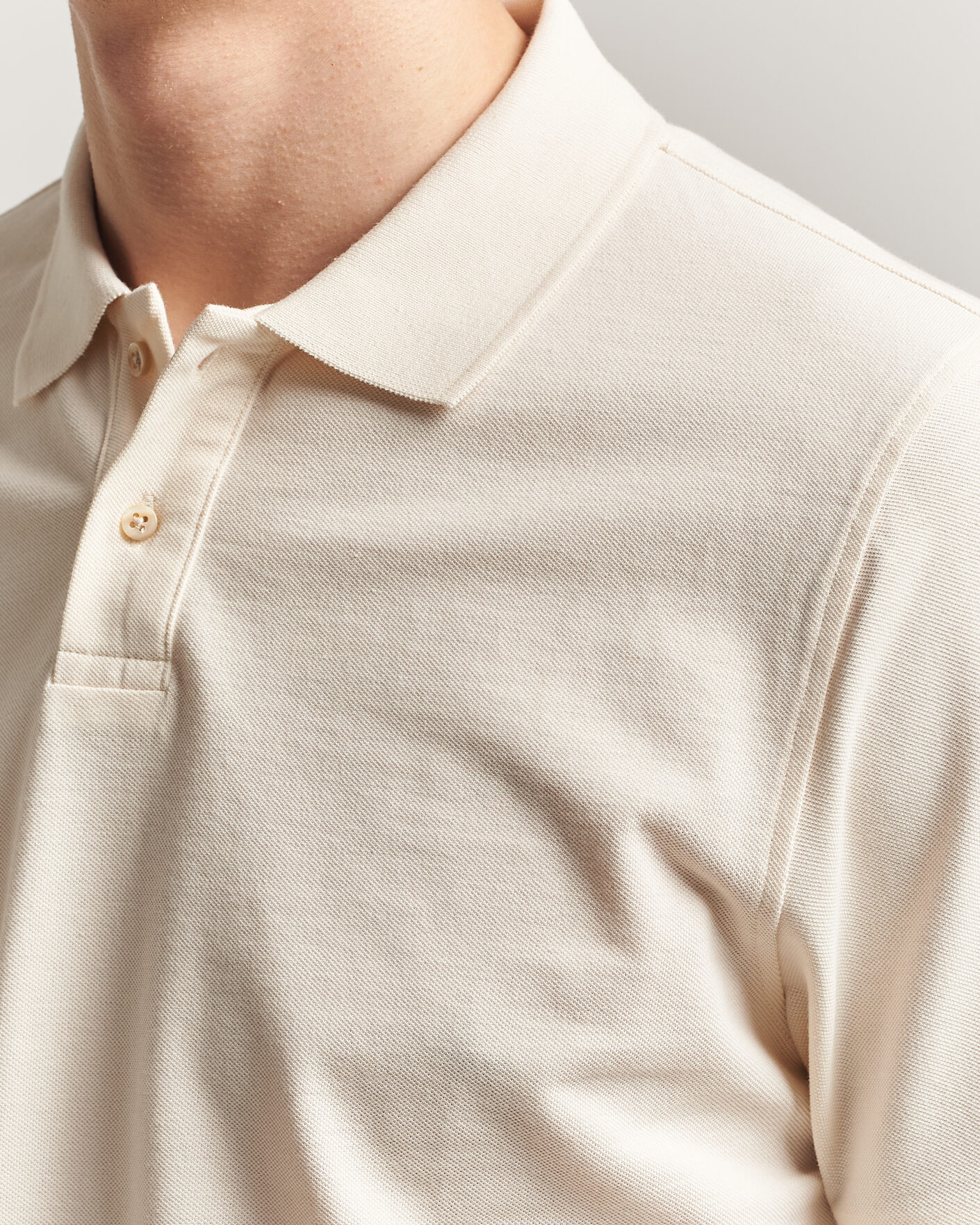Hombres | Polos | Stenströms | Organic Cotton Piquet Polo Shirt Beige