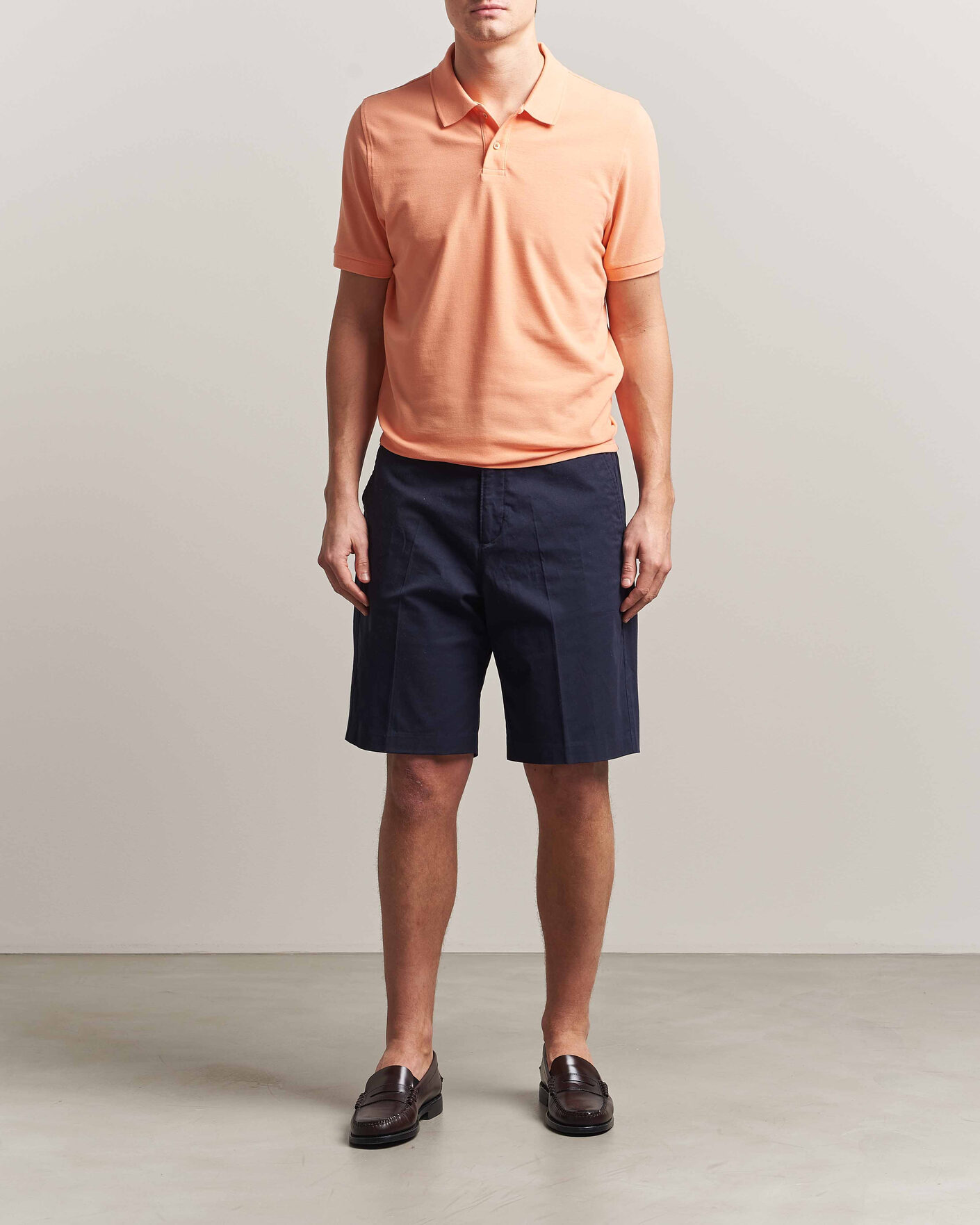 Hombres | Polos | Stenströms | Organic Cotton Piquet Polo Shirt Mandarin