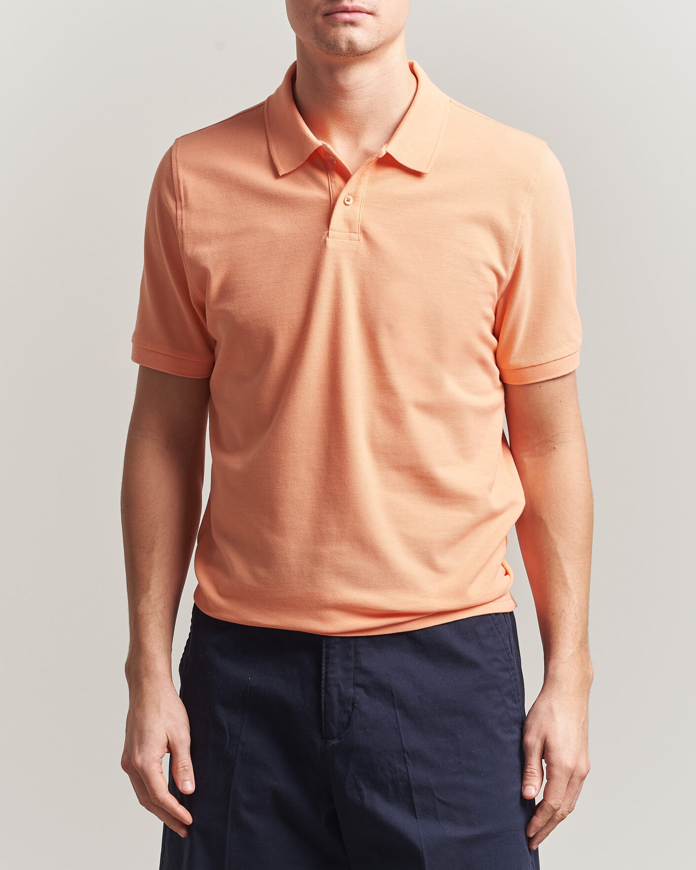 Hombres | Polos | Stenströms | Organic Cotton Piquet Polo Shirt Mandarin