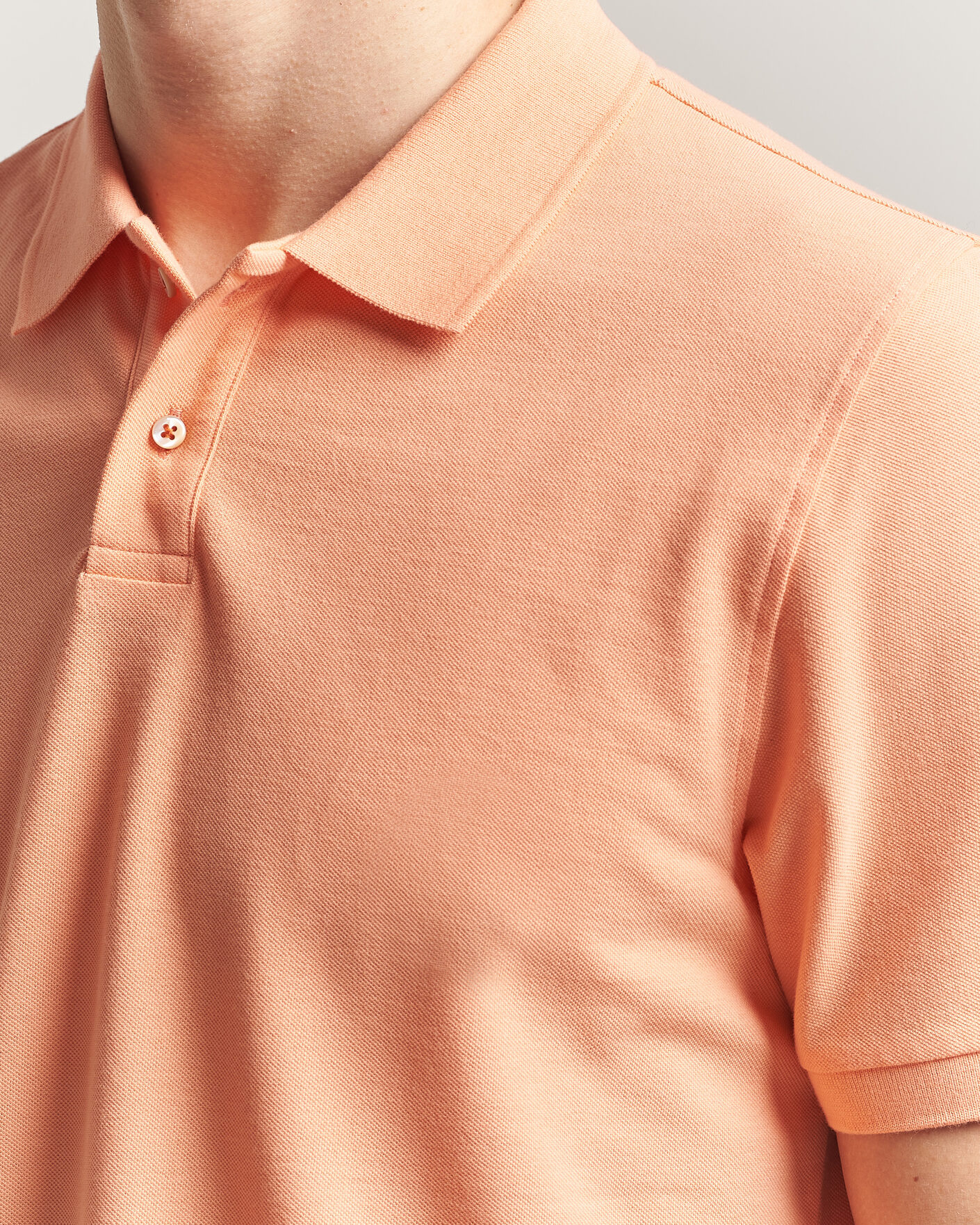 Hombres | Polos | Stenströms | Organic Cotton Piquet Polo Shirt Mandarin