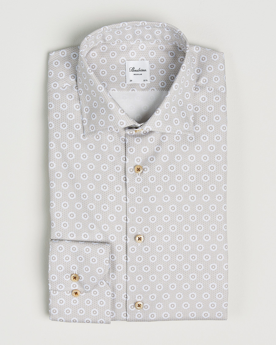 Hombres | Camisas | Stenströms | Regular Fit Printed Cotton Twill Shirt Light Brown