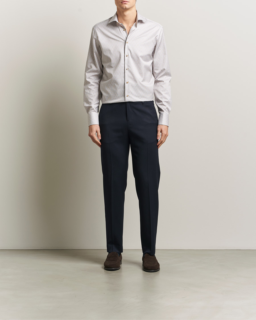 Hombres | Camisas | Stenströms | Regular Fit Printed Cotton Twill Shirt Light Brown