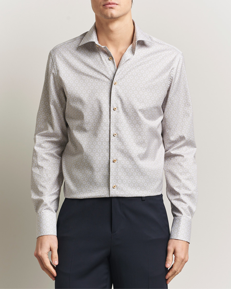 Hombres | Camisas | Stenströms | Regular Fit Printed Cotton Twill Shirt Light Brown