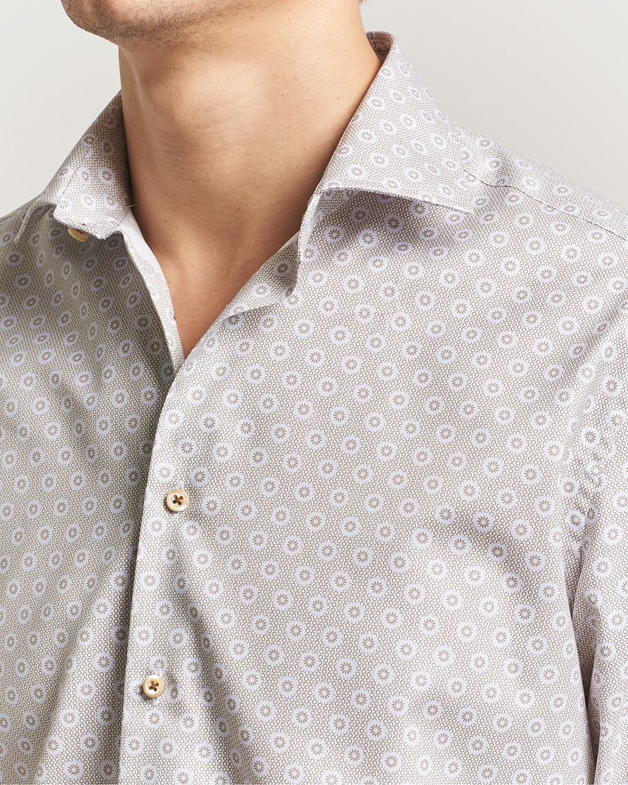 Hombres | Camisas | Stenströms | Regular Fit Printed Cotton Twill Shirt Light Brown