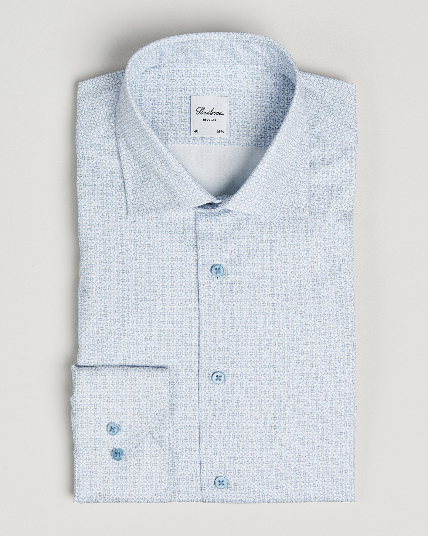 Hombres | Camisas | Stenströms | Regular Fit Micro Printed Twill Shirt Light Blue