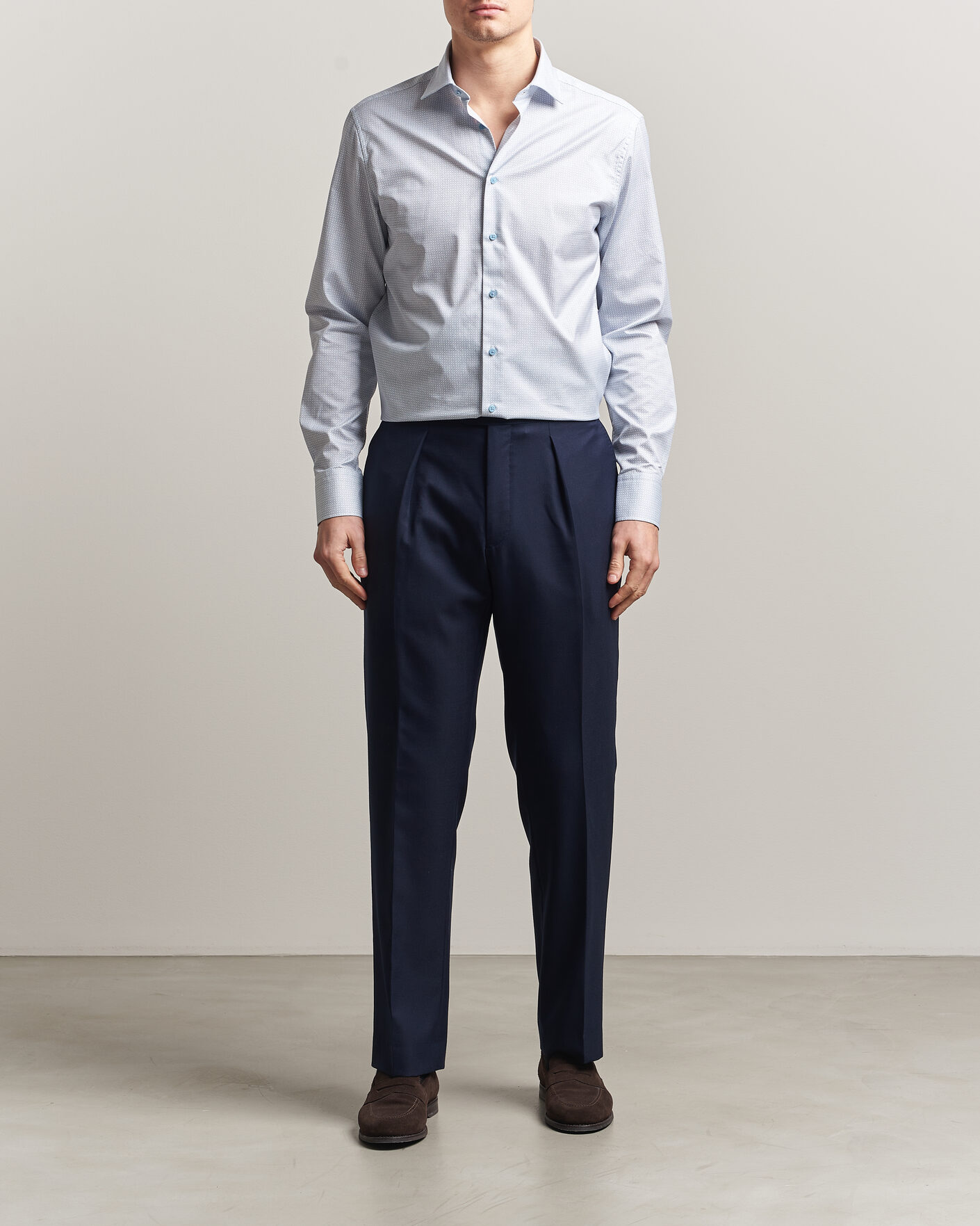 Hombres | Camisas | Stenströms | Regular Fit Micro Printed Twill Shirt Light Blue