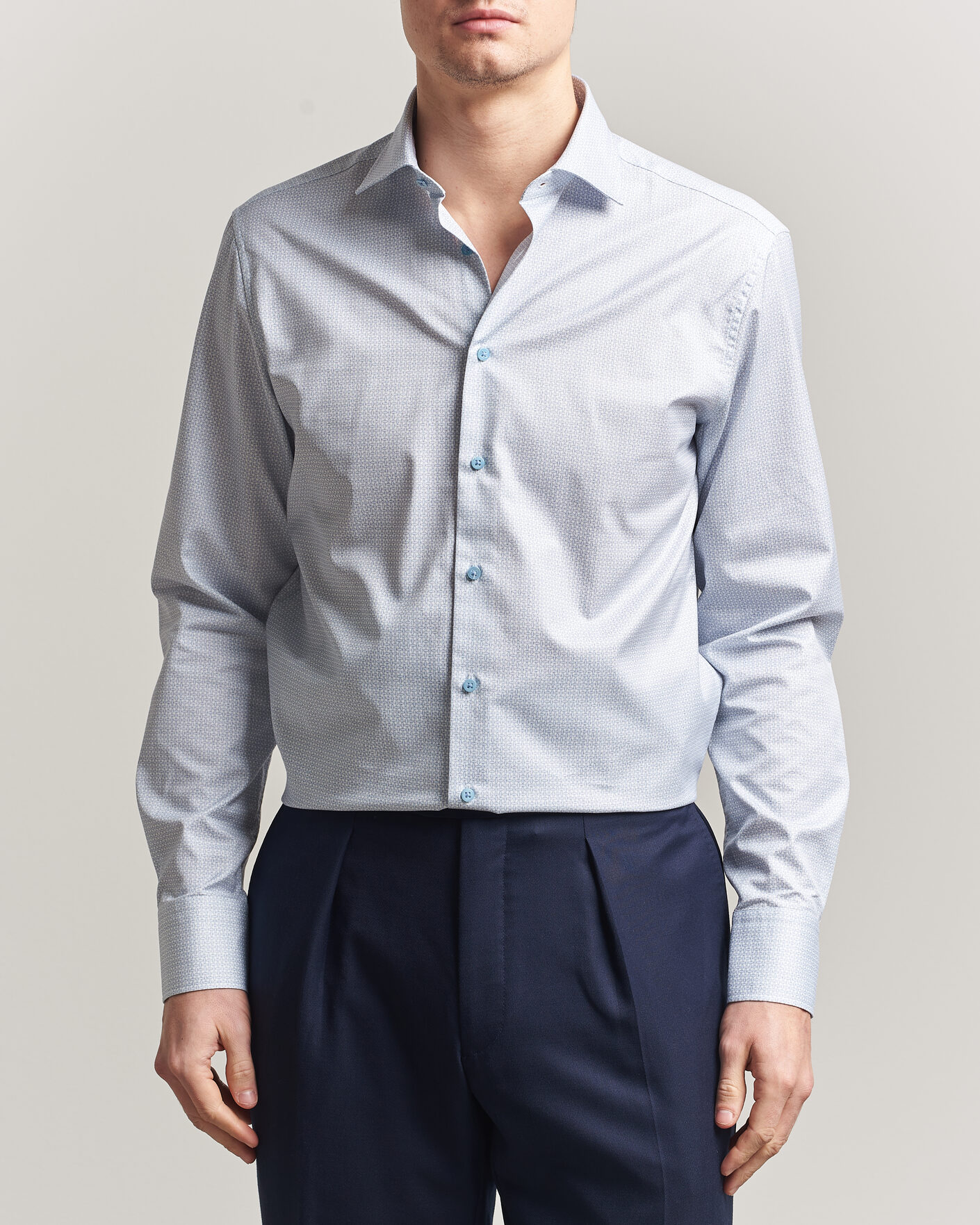Hombres | Camisas | Stenströms | Regular Fit Micro Printed Twill Shirt Light Blue