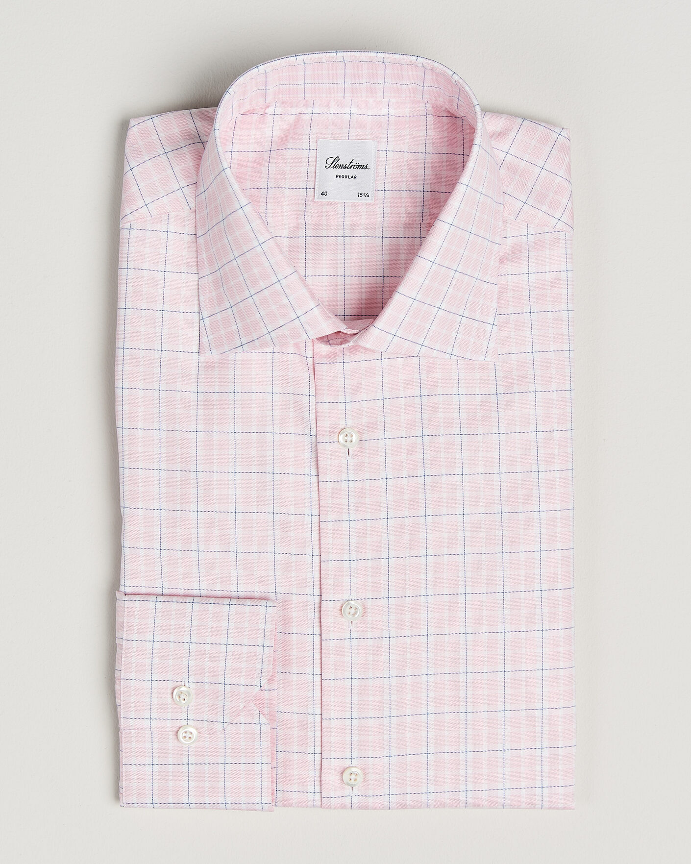 Hombres | Camisas | Stenströms | Regular Fit Over Check Cotton Shirt Pink
