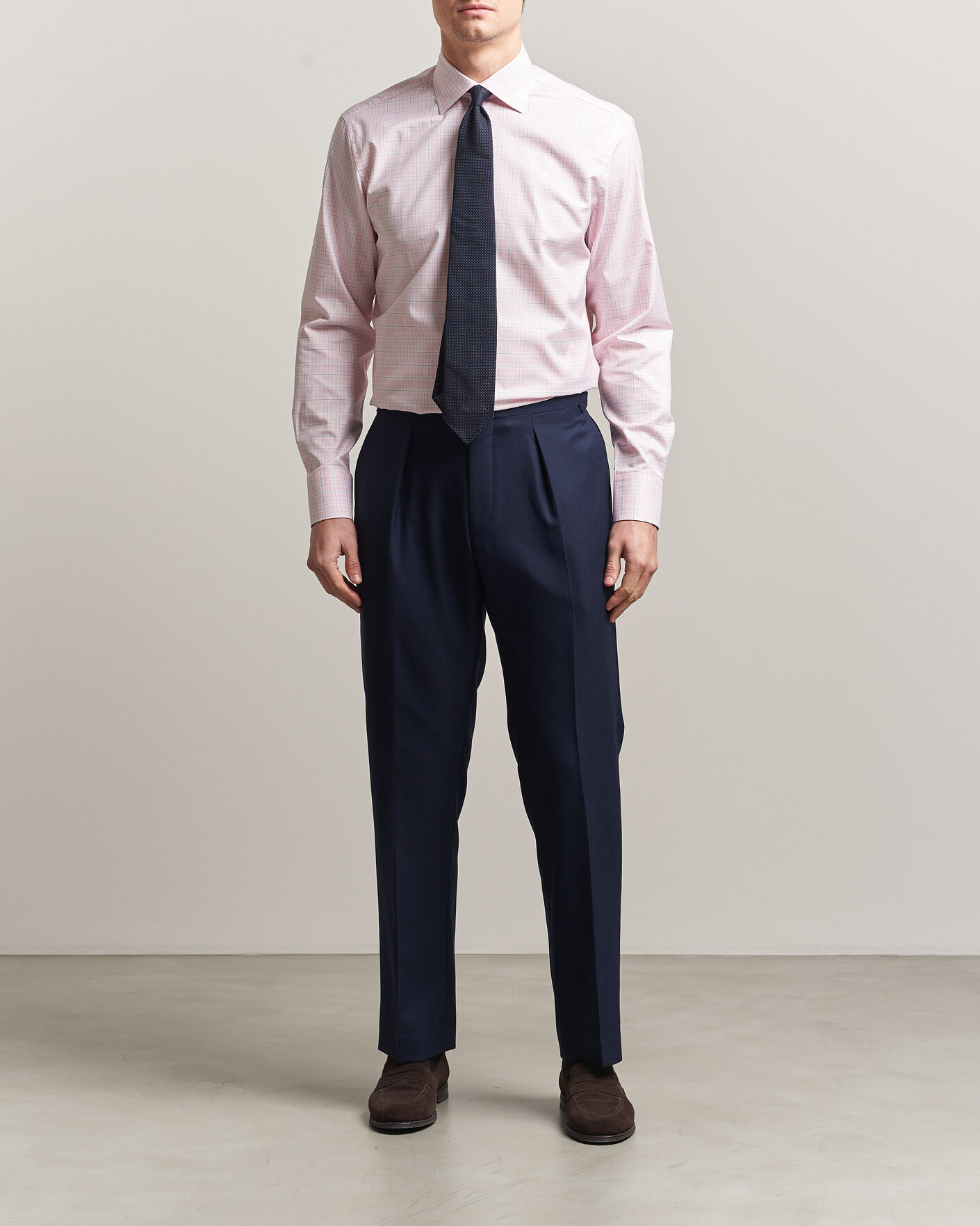 Hombres | Camisas | Stenströms | Regular Fit Over Check Cotton Shirt Pink