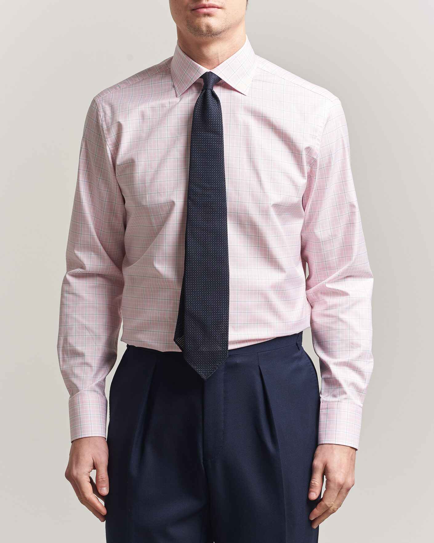 Hombres | Camisas | Stenströms | Regular Fit Over Check Cotton Shirt Pink