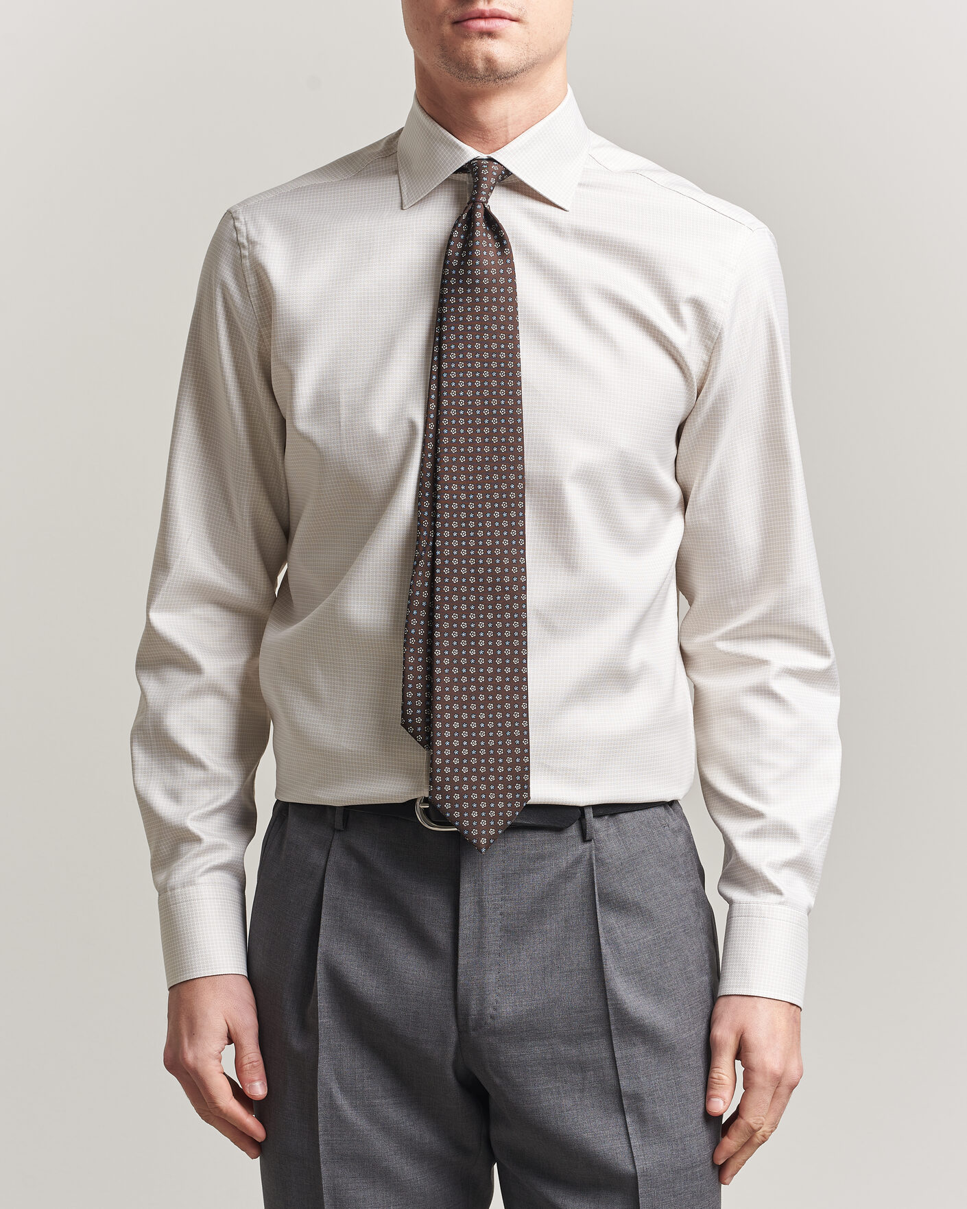 Hombres | Camisas | Stenströms | Regular Fit Micro Structure Shirt Beige