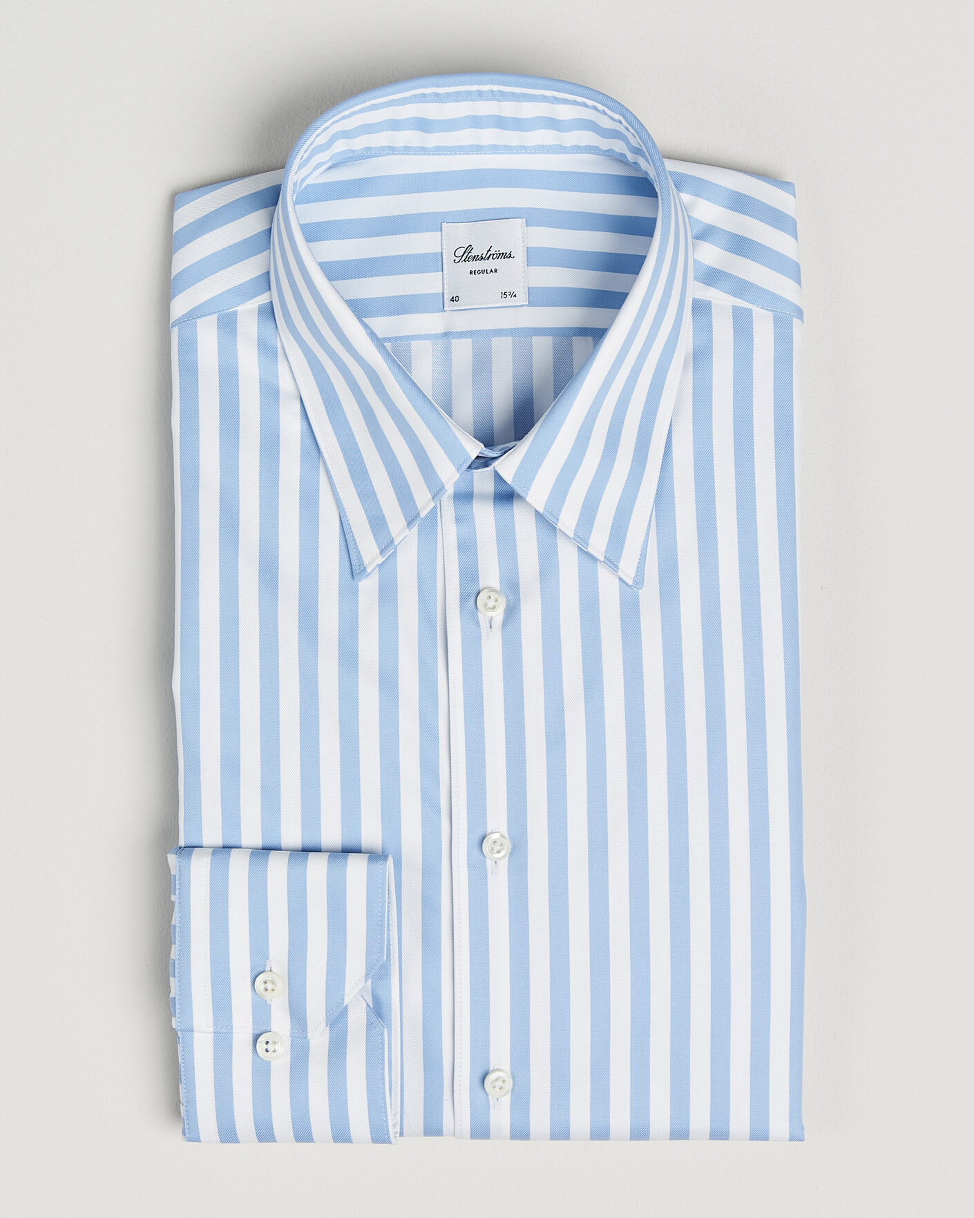 Hombres | Camisas | Stenströms | Regular Fit Striped Pointed Collar Shirt Blue