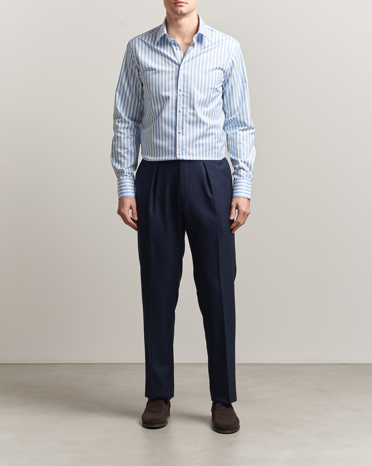 Hombres | Camisas | Stenströms | Regular Fit Striped Pointed Collar Shirt Blue