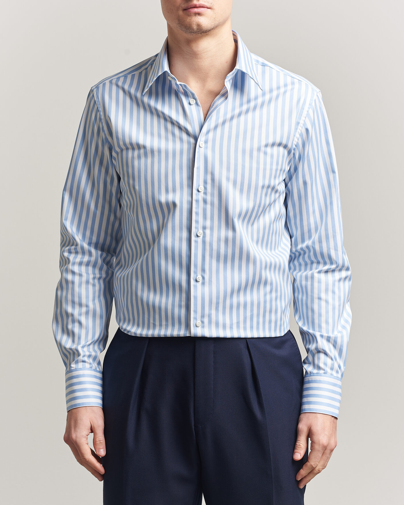 Hombres | Camisas | Stenströms | Regular Fit Striped Pointed Collar Shirt Blue