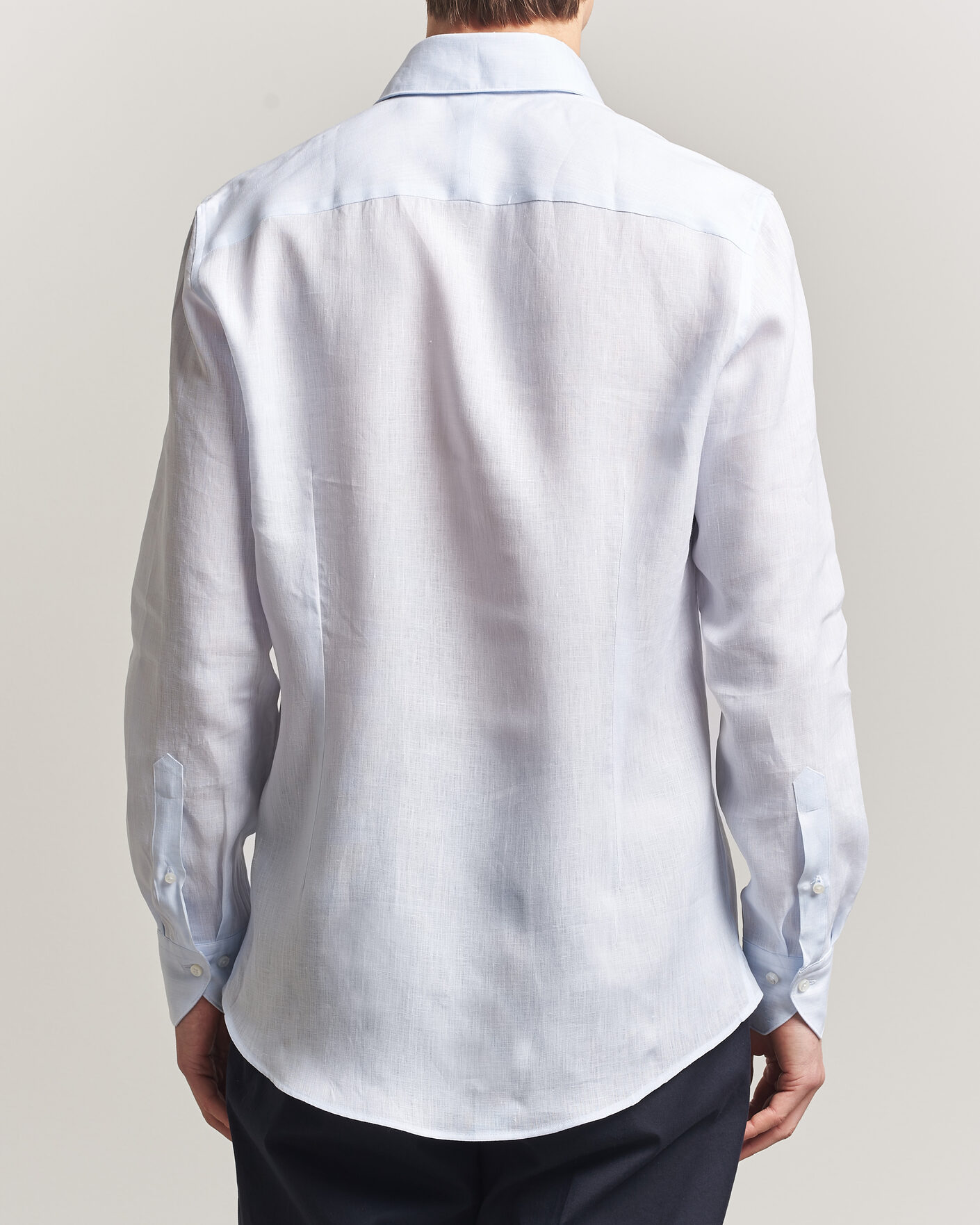 Hombres | Camisas | Stenströms | 1899 Linen One Piece Collar Shirt Light Blue