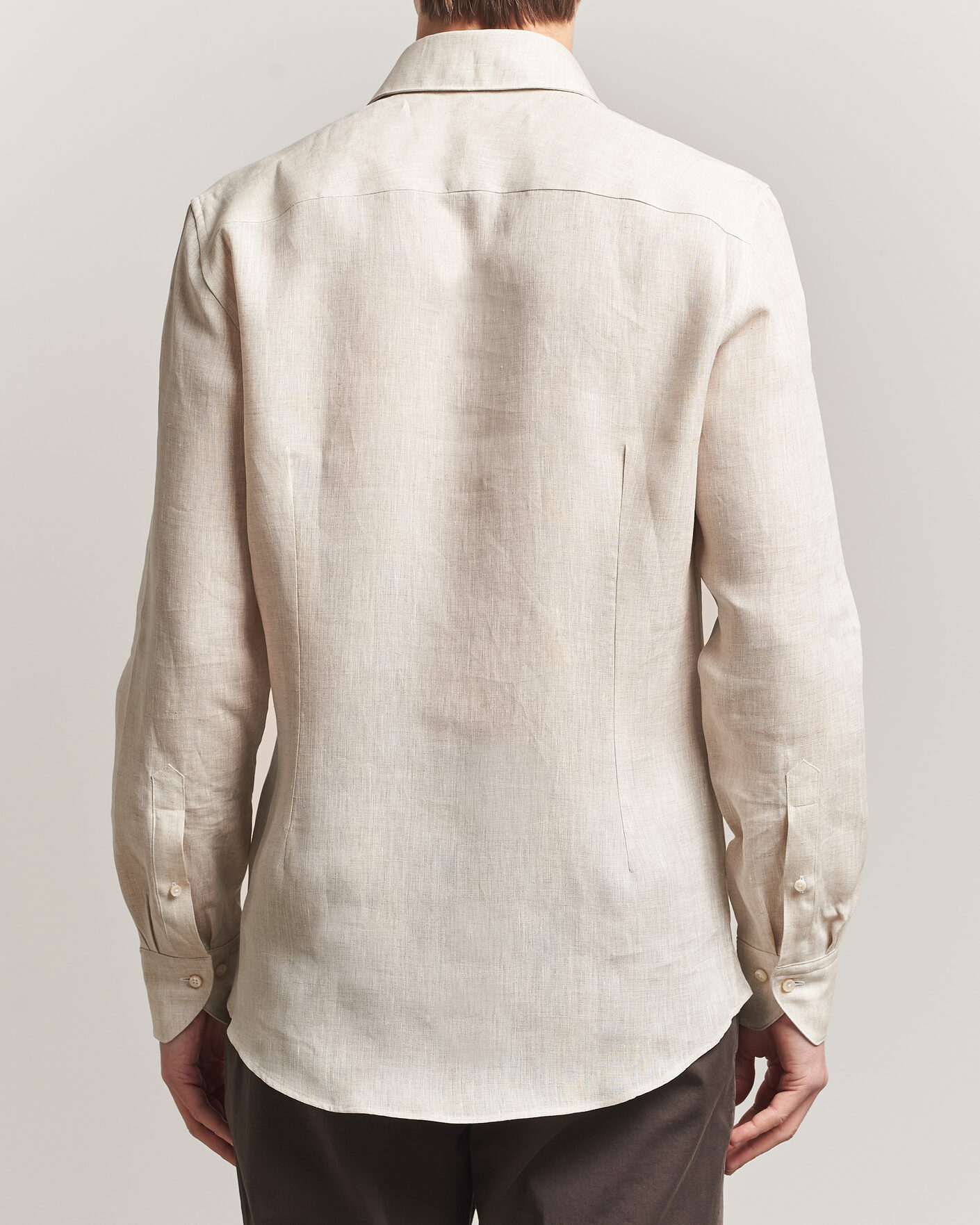 Hombres | Camisas | Stenströms | 1899 Linen One Piece Collar Shirt Beige