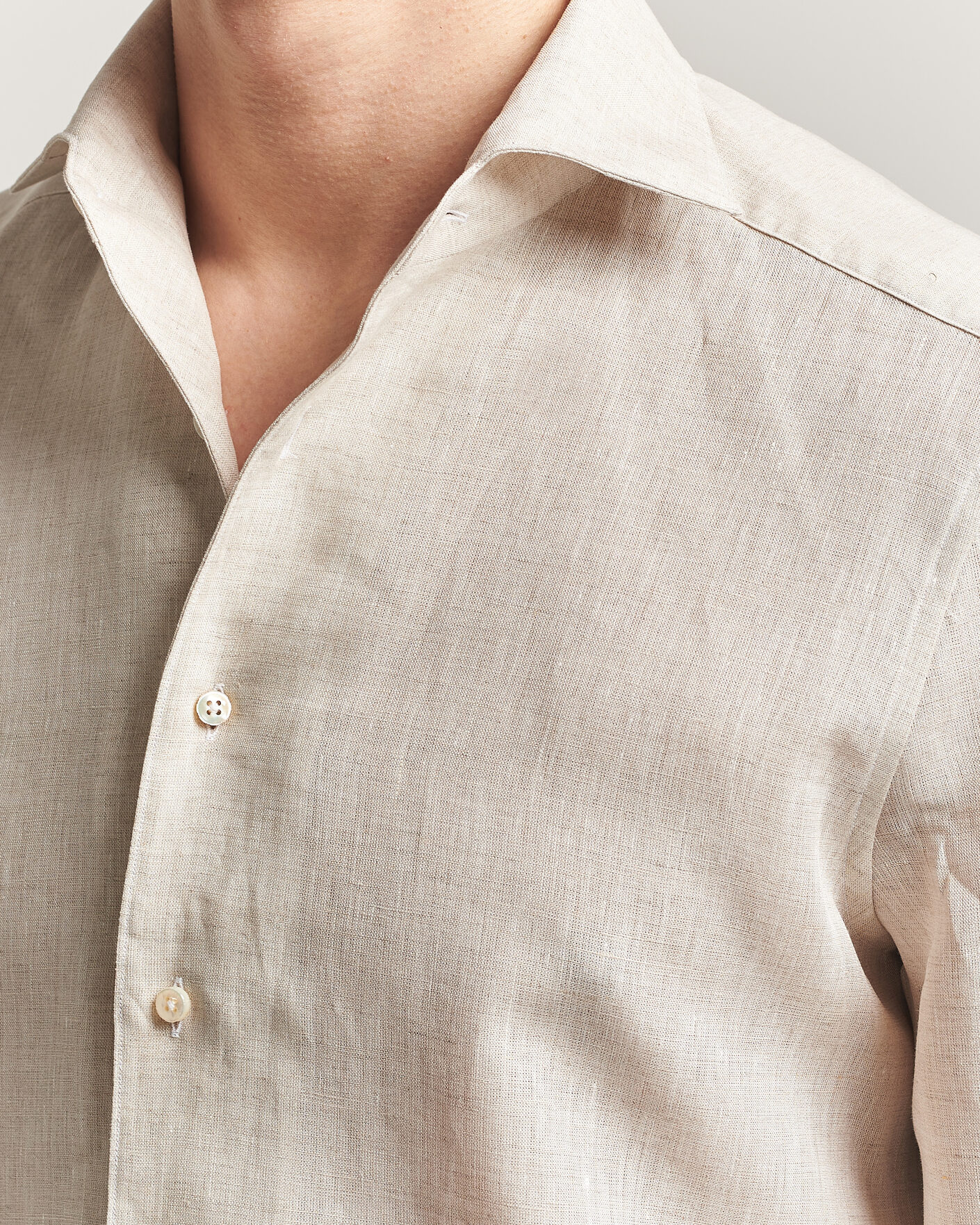 Hombres | Camisas | Stenströms | 1899 Linen One Piece Collar Shirt Beige