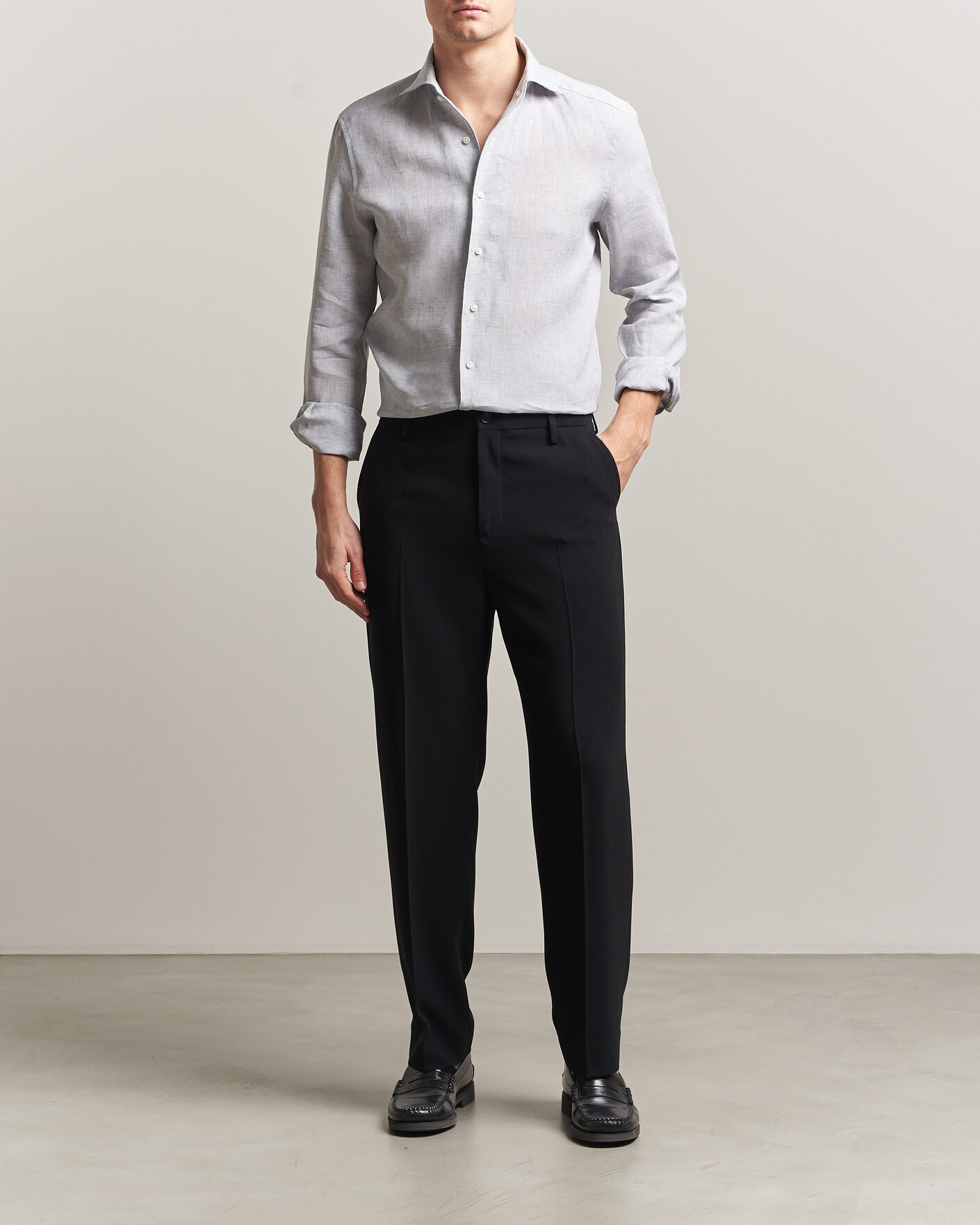 Hombres | Camisas | Stenströms | 1899 Linen One Piece Collar Shirt Grey