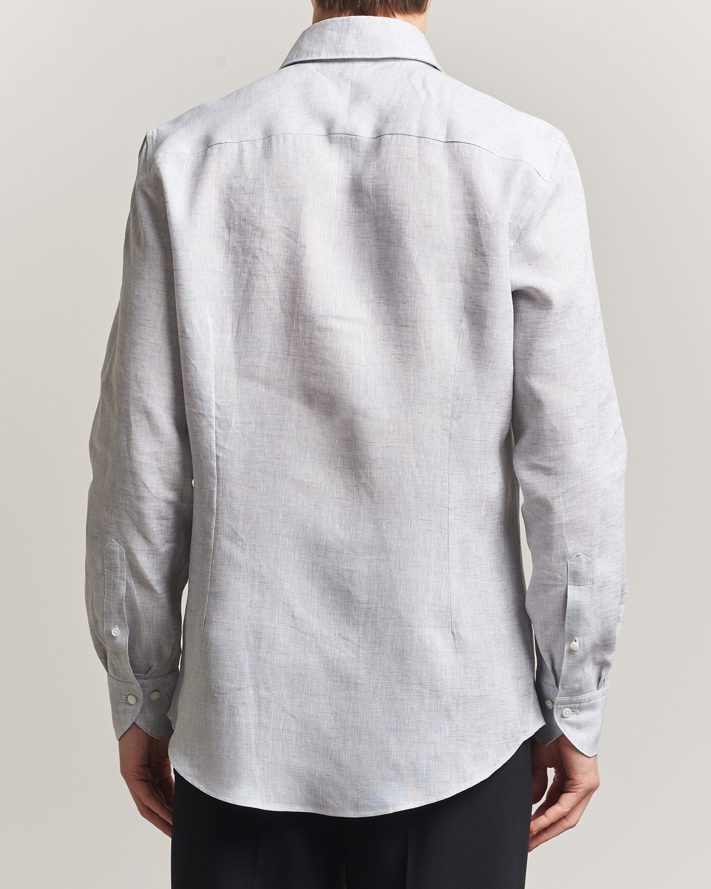 Hombres | Camisas | Stenströms | 1899 Linen One Piece Collar Shirt Grey