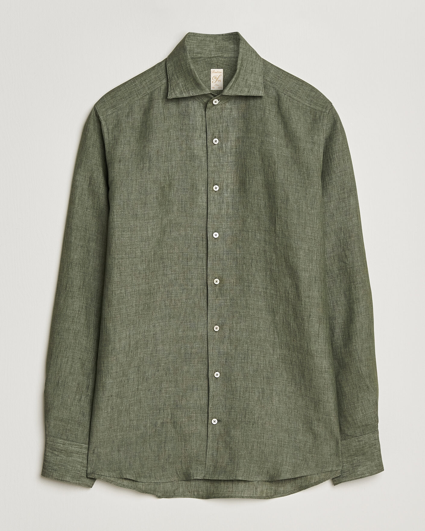 Hombres | Camisas | Stenströms | 1899 Linen One Piece Collar Shirt Olive